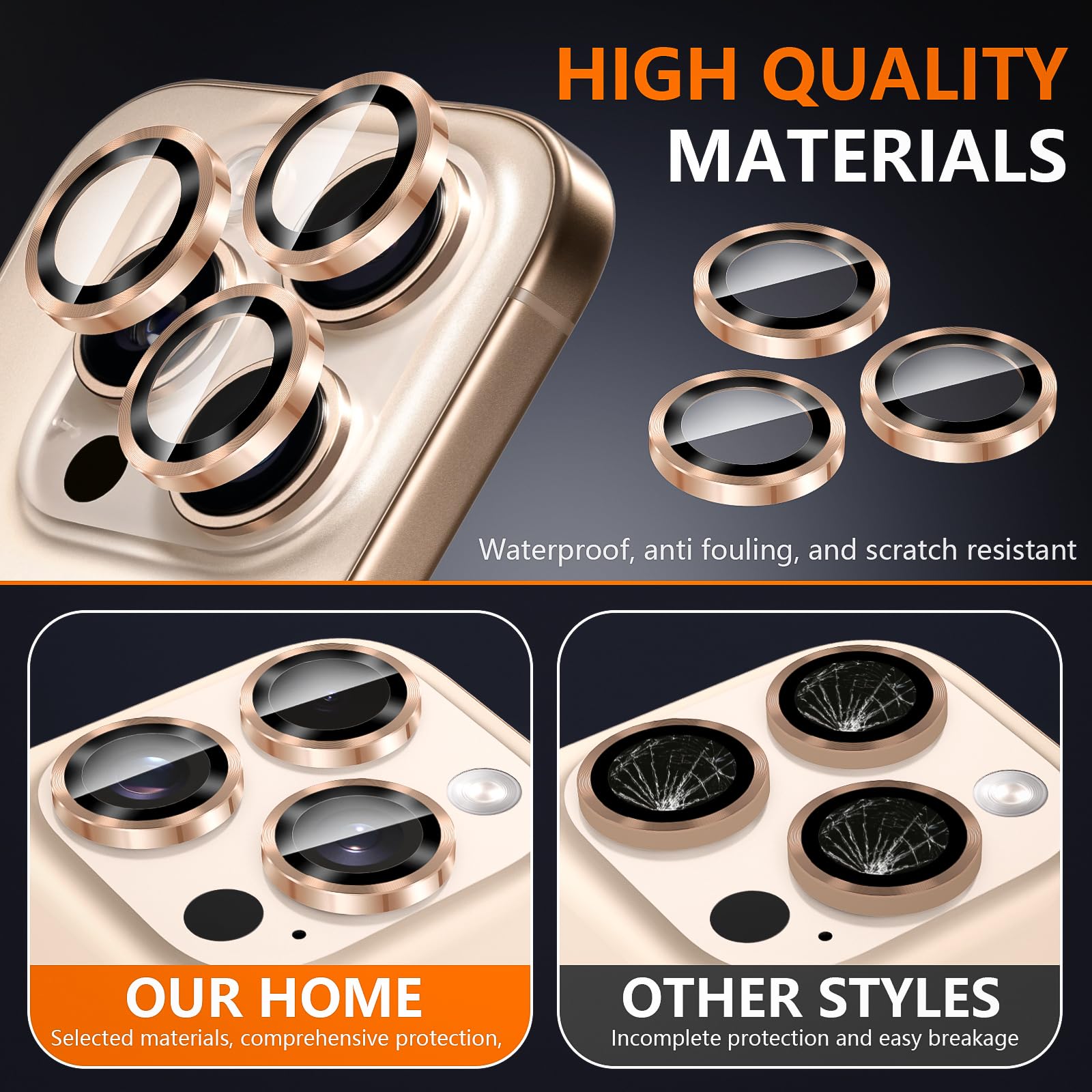 Suoman Premium Metal CD Lines 9H Tempered Glass Camera Lens Protector for iPhone 16 Pro & 16 Pro Max - HD Scratch Resistant, Individual Lens Cover in Bronze | Perfect for Outdoor Photography, Travel & Daily Protection