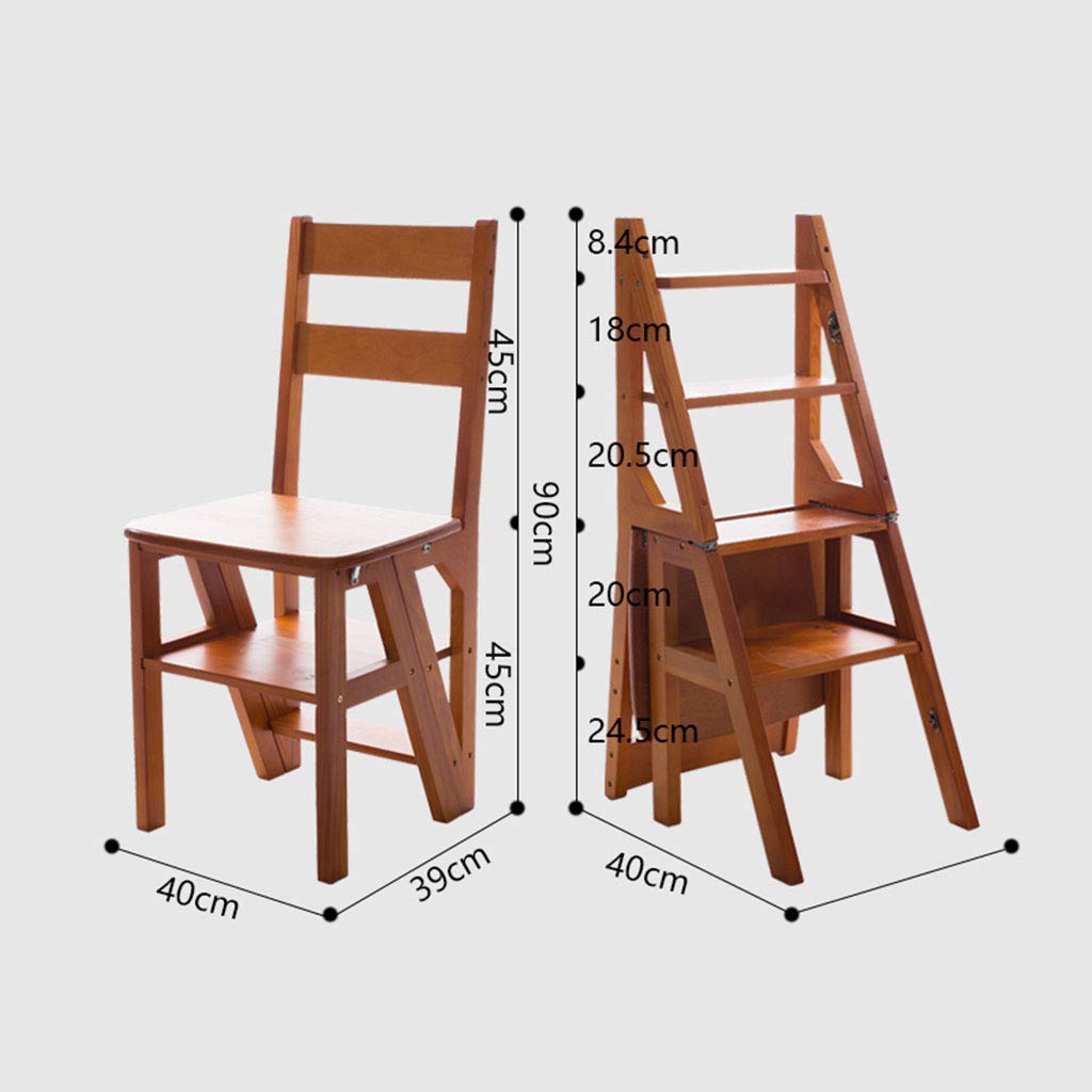 Natural Wood Folding Step Stool with Ladder - 4 Step Portable Stool Chair, Bookshelf & Home Ladder - 150kg Weight Capacity - Perfect for Kitchen, Bathroom, Library & Home Organization