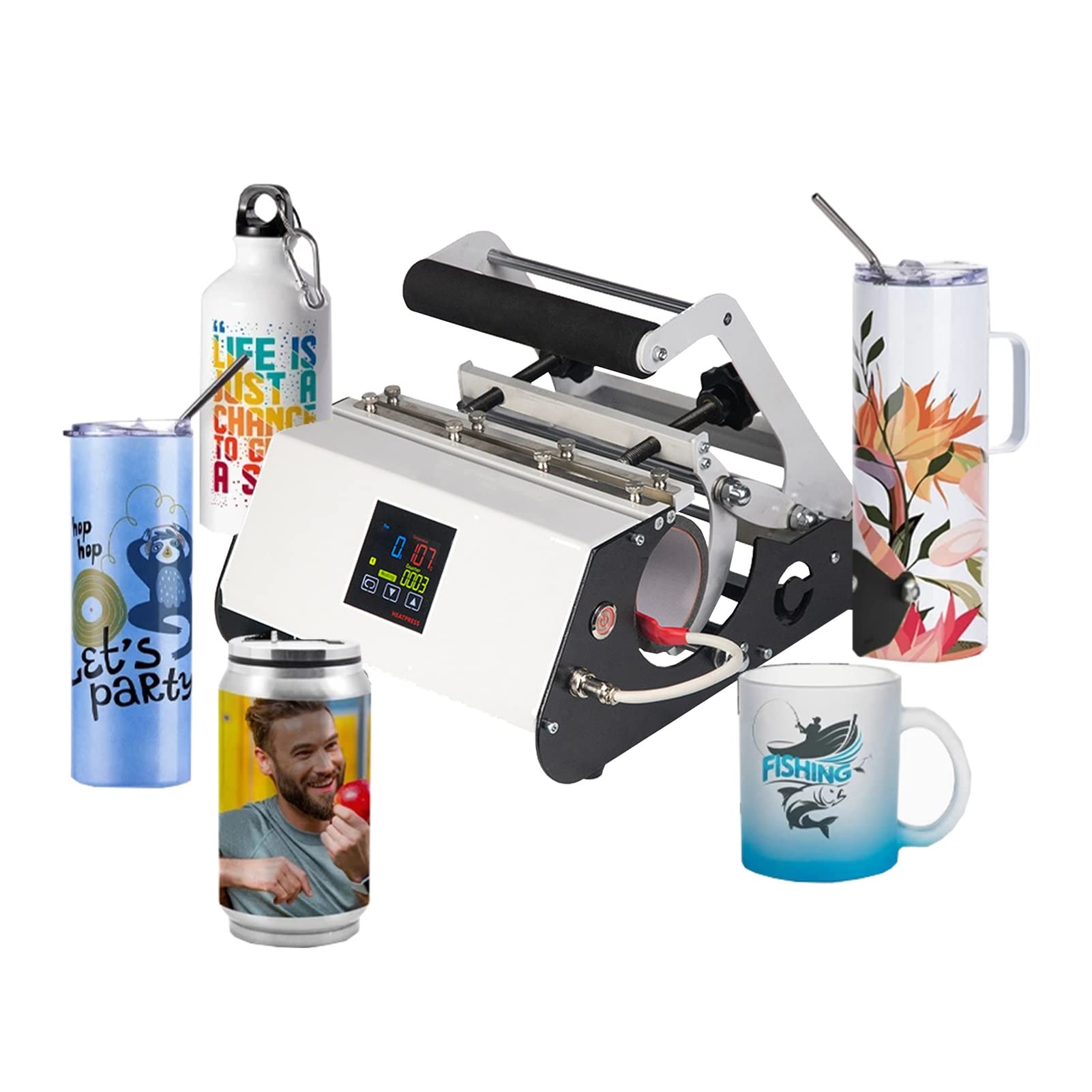 30oz/20oz/16oz Tumbler Heat Press Machine for Sublimation - White Ceramic Mug Press for Skinny & Straight Tumblers (11oz-30oz) - Perfect for DIY Custom Drinkware, Gifts & Small Business Printing