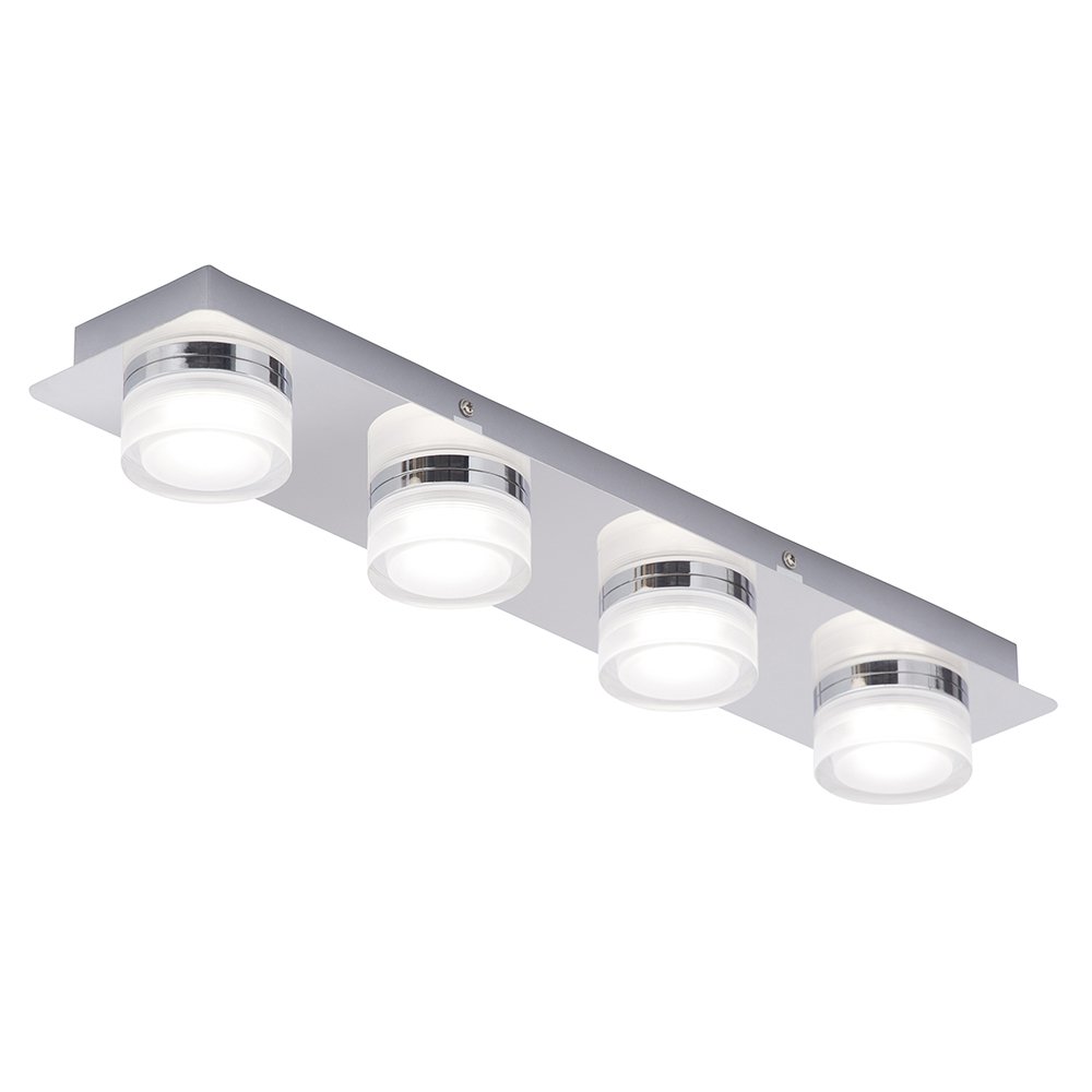 LITECRAFT Bolton IP44 Rated LED Bathroom Ceiling Light - Polished Chrome Finish, 4-Light Spotlight Bar for Modern Home & Spa-Style Bathrooms