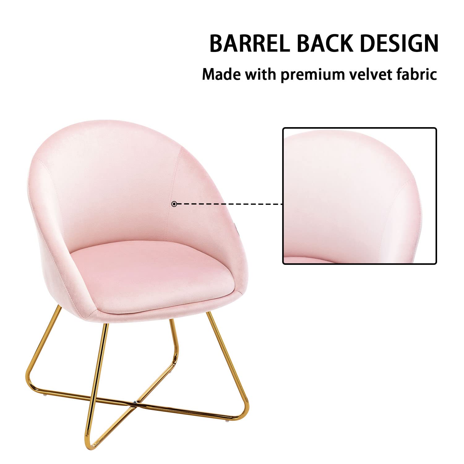 Velvet Accent Chair Set of 2 - Pink & Gold for Living Room, Bedroom