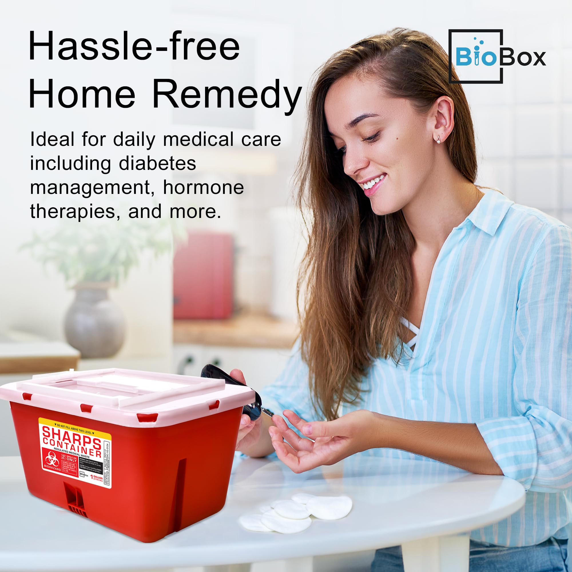 Large Sharps Container for Home & Lab Use - 1 Gallon Portable Needle Disposal Bin - Travel Size Biohazard Waste Container (Pack of 1) | Safe for Diabetic Supplies, Medical Waste & Tattoo Needles