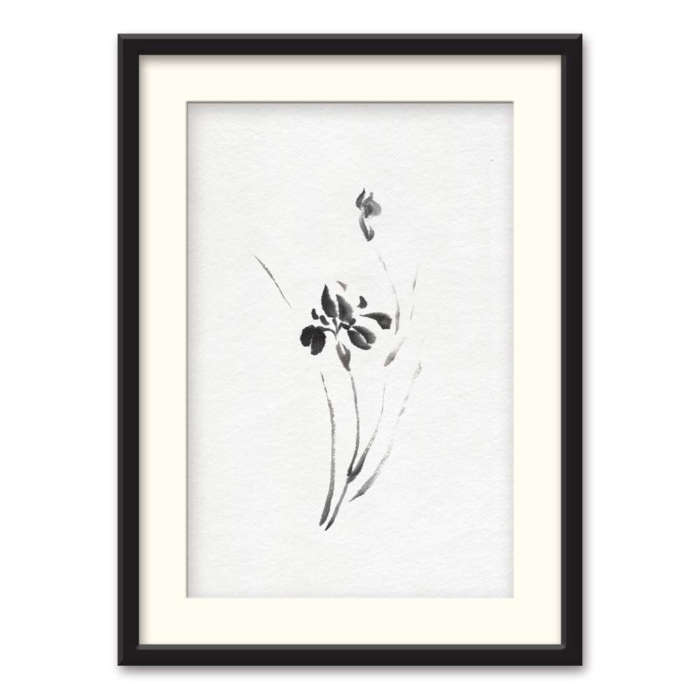 Idea4Wall Black Framed Canvas Wall Art - Traditional Chinese Calligraphy & Plants Print, Ready to Hang Home Decor (23x31 inches) for Living Room, Bedroom & Office