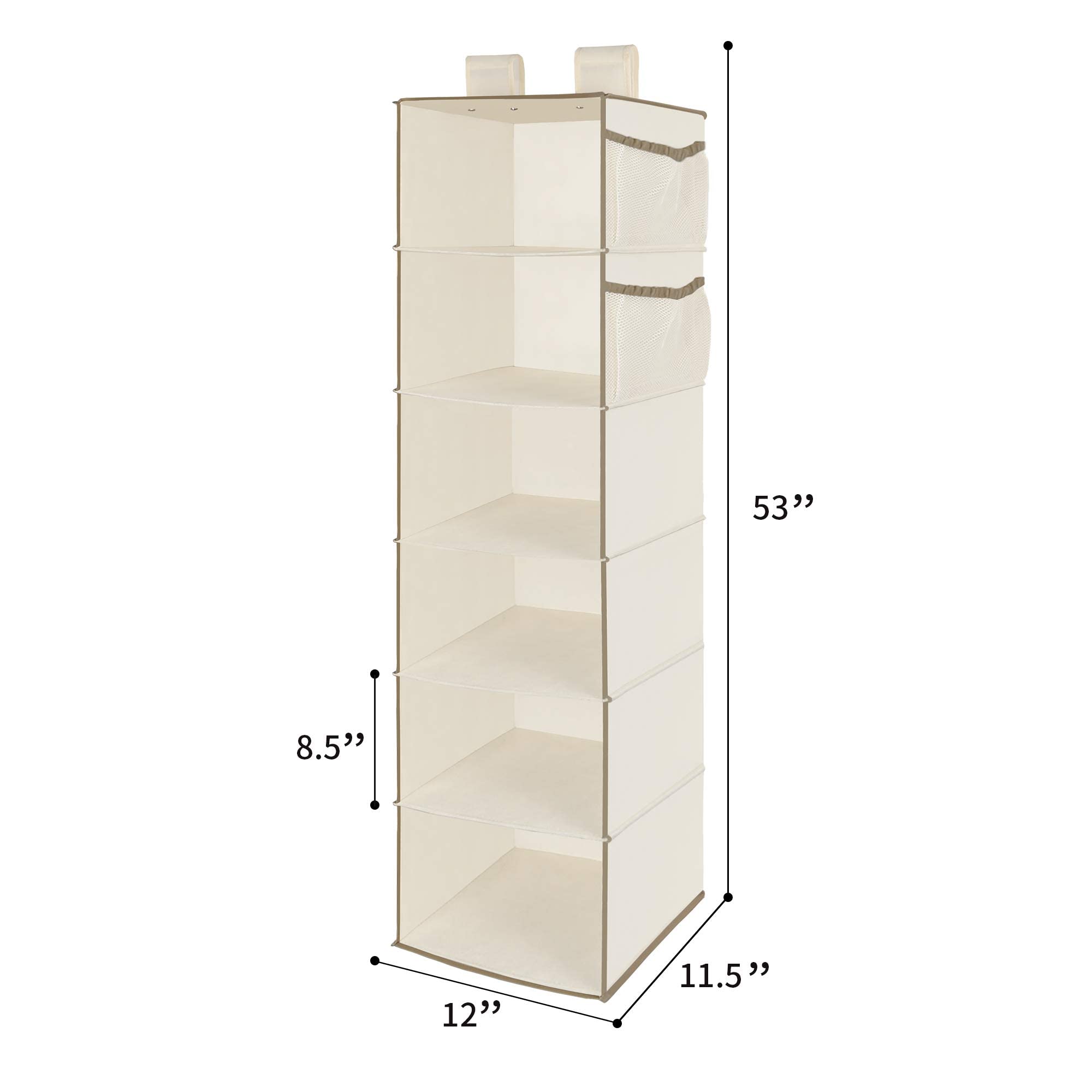 MAX Houser 6-Tier Hanging Closet Organizer Shelf with 2 Heavy-Duty Hooks - Foldable Space-Saving Storage Solution for Bedroom, Closet & Dorm (Grey & Beige) - Perfect for Organizing Clothes, Shoes & Accessories