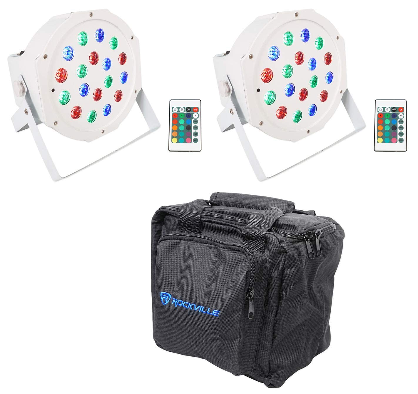 Rockville PAR 50 White Rechargeable LED DMX DJ Wash Lights (2-Pack) with Carrying Bag - Perfect for Stage Lighting, Clubs, and Events