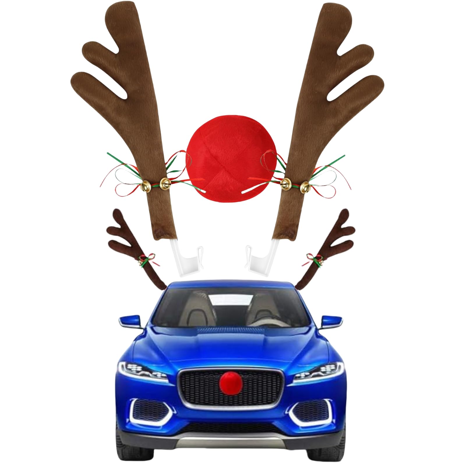 Brown Christmas Reindeer Car Antlers and Nose Set - Festive Truck & SUV Decoration for Holiday Season | Xmas Gift, Car Costume Accessories for Christmas Parties & Parades