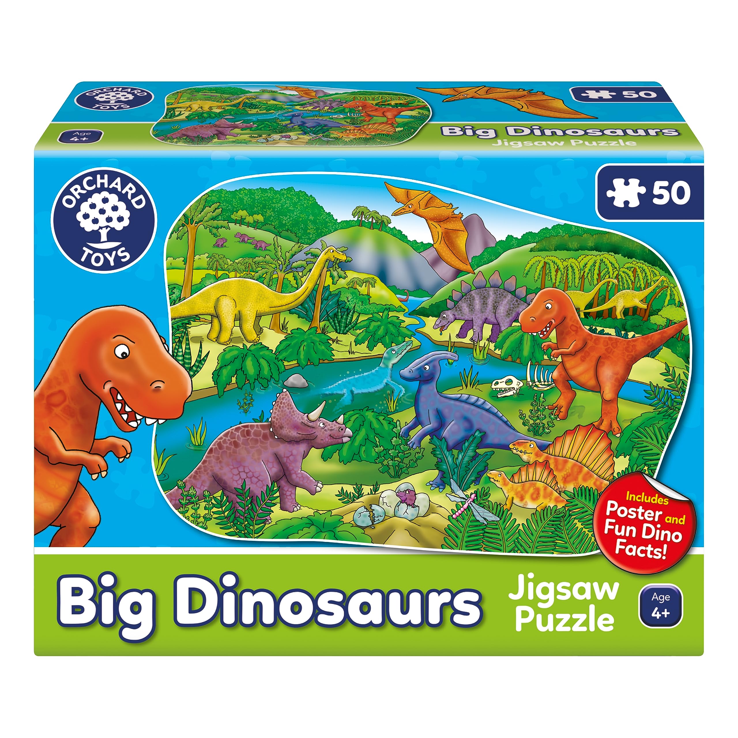 Orchard Toys Big Dinosaurs Jigsaw Puzzle for Kids - 50 Piece Large Floor Puzzle, Educational Dinosaur Toys for Toddlers Age 4+, Perfect Gift for Boys & Girls - Fun Learning Activity for Preschool & Birthday Parties