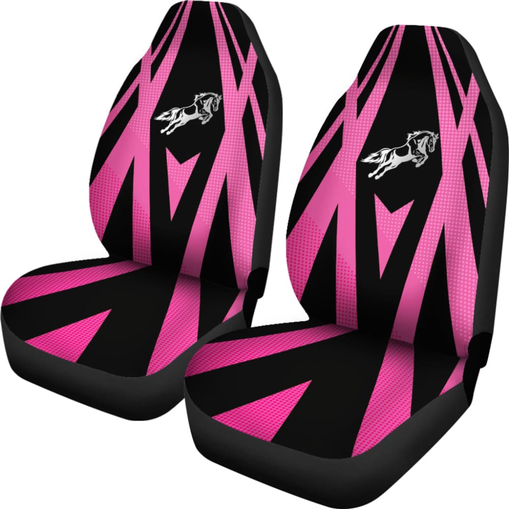 Premium Black & Pink Mustang Horse Design Metallic Print Car Seat Covers - Custom Fit for Ford Mustang Models | Perfect for Car Enthusiasts & Gift Giving