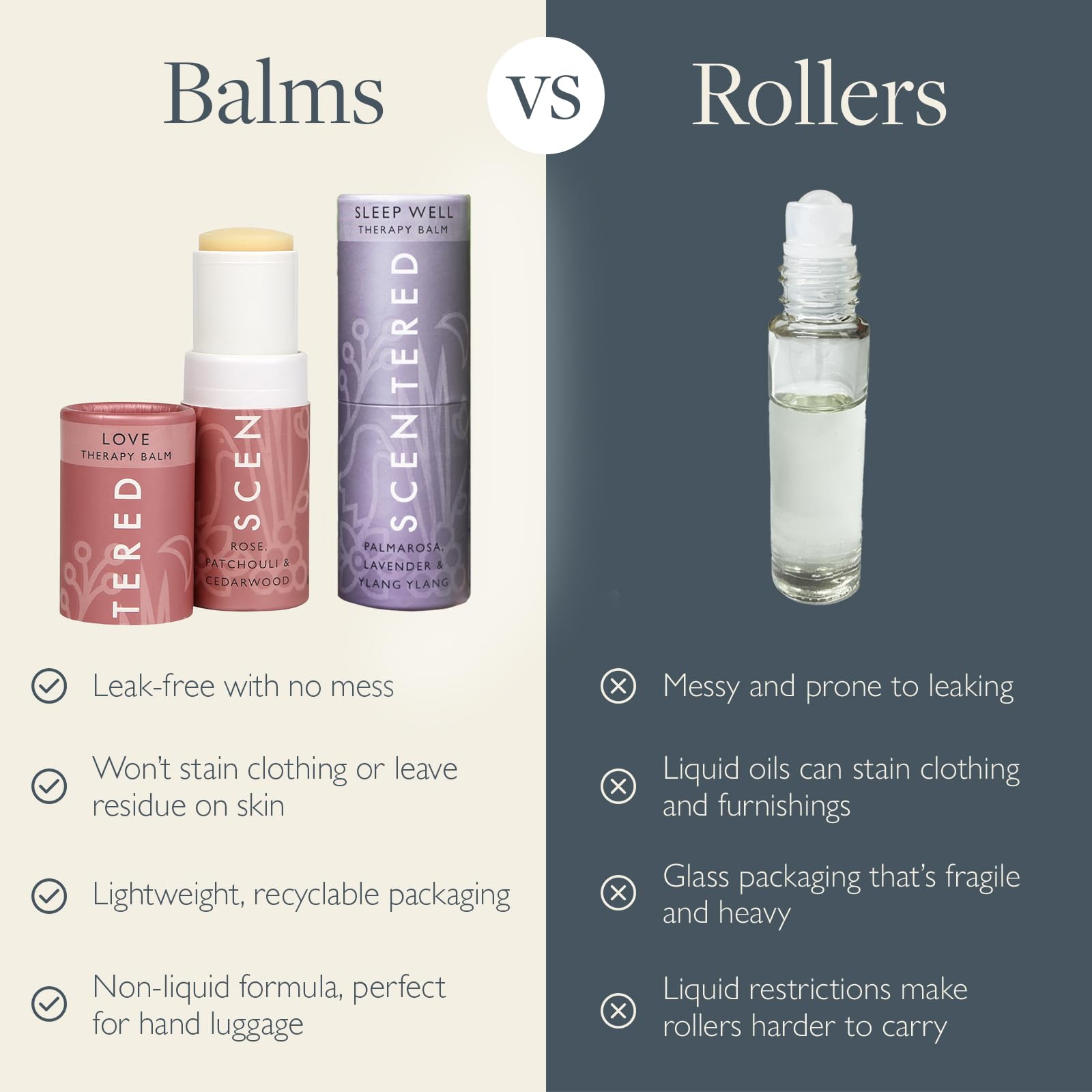 Scentered Aromatherapy Balm Stick Duo for Sleep & Stress Relief - Roll-On Essential Oil Blends with Rose, Lavender & Ylang Ylang - Natural Relaxation Gift for Women - Perfect for Bedtime, Travel & Self-Care Moments