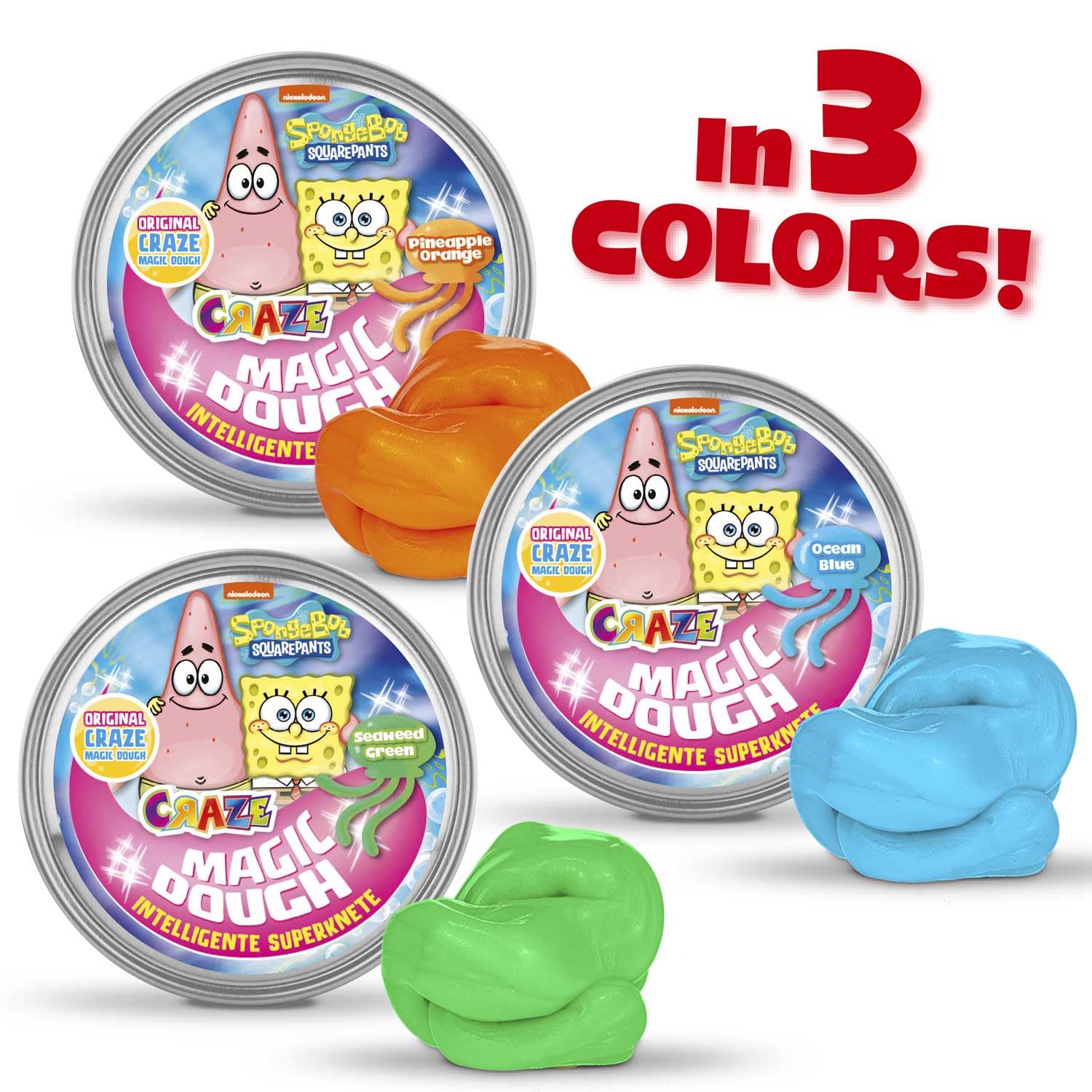 SpongeBob Magic Dough - 70g Box - Non-Toxic & Gluten-Free Modeling Clay for Kids - 3 Color Variants - Creative Play & Stress Relief - Perfect for Birthday Gifts, Classroom Activities & Sensory Play