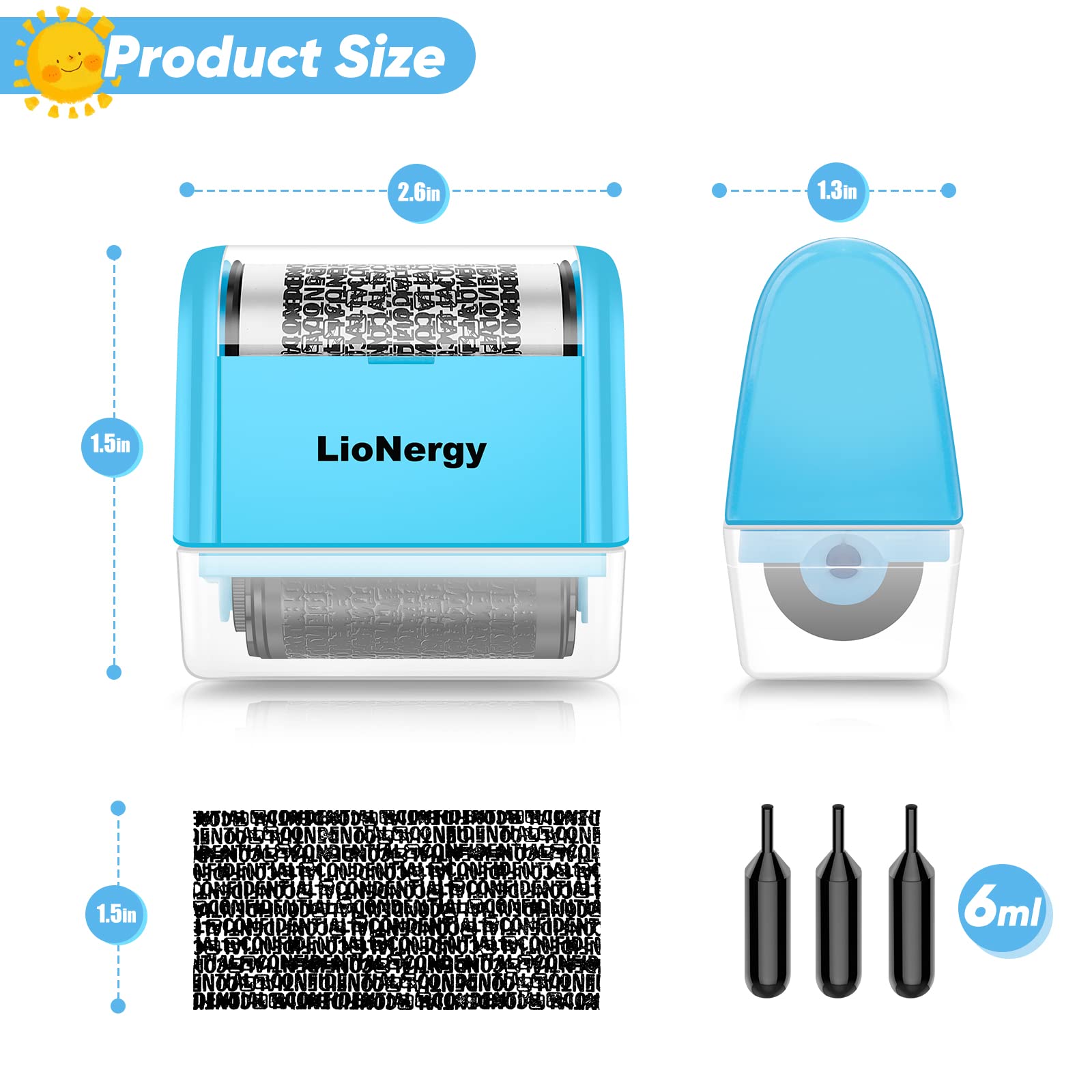 LioNergy Identity Protection Roller Stamp - Security Ink Roller for Preventing Identity Theft with 3 Refill Cartridges (Blue) | Perfect for Shredding Documents, Mail Security & Personal Privacy Protection