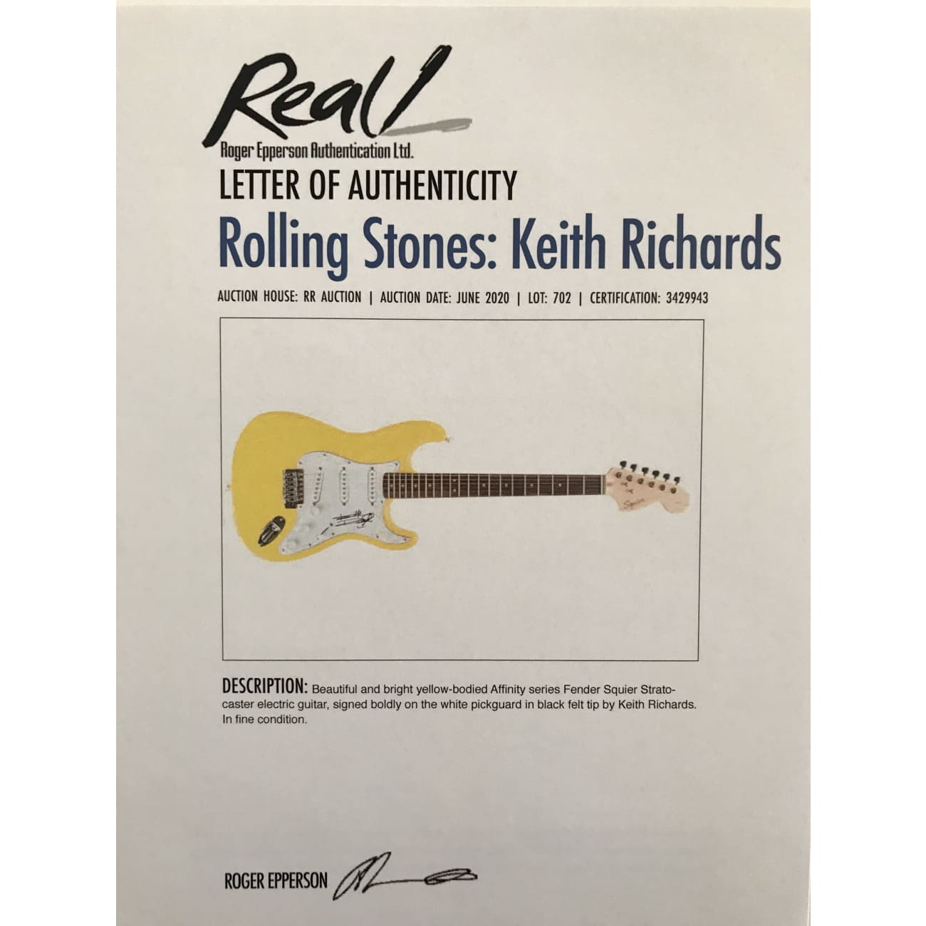 Rolling Stones Keith Richards Autographed Guitar with Epperson COA - Rare Collectible for Music Memorabilia & Rock Fans