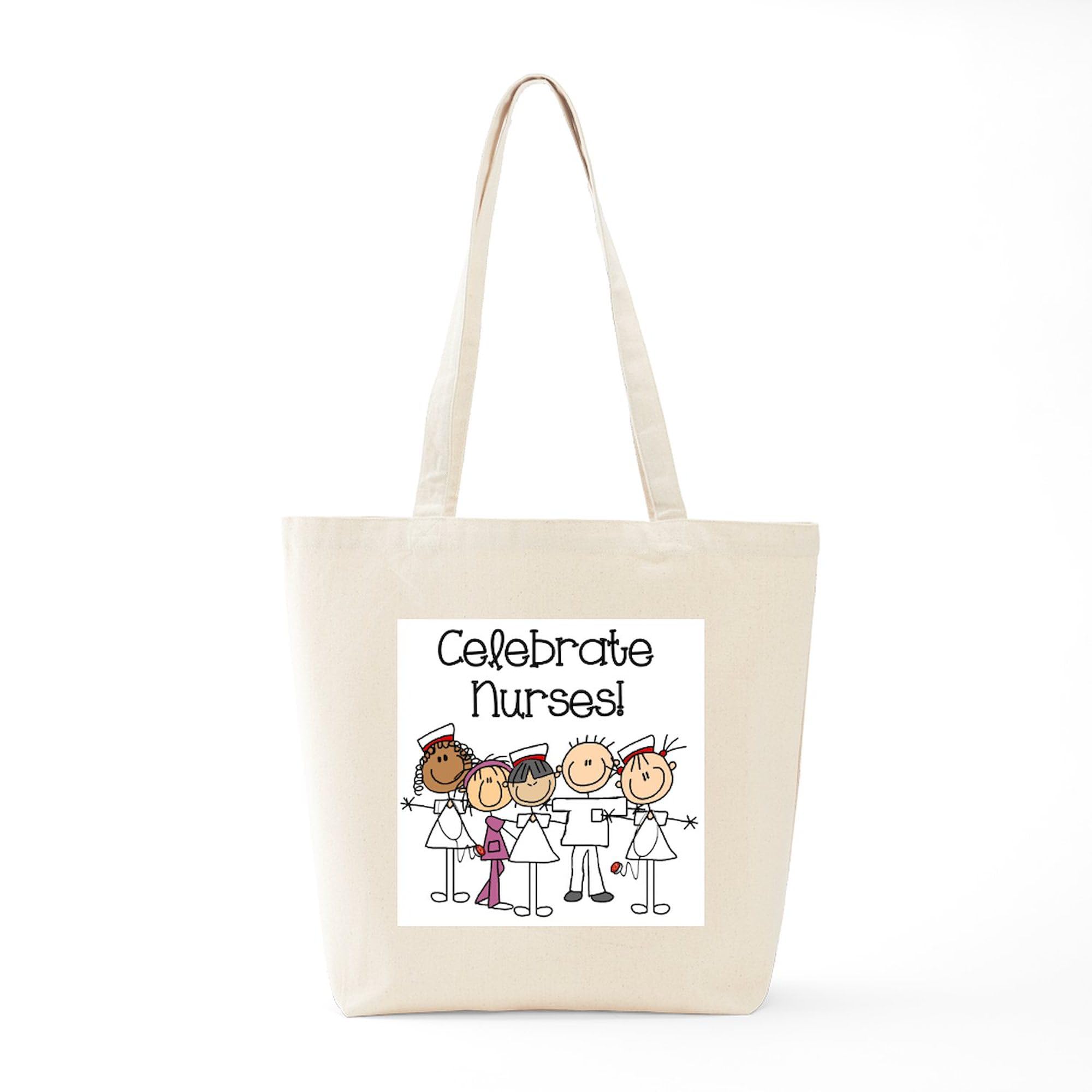 Celebrate Nurses Tote Bag - Natural Canvas Reusable Shopping Tote for Nurses - Perfect for Work, Groceries & Everyday Use