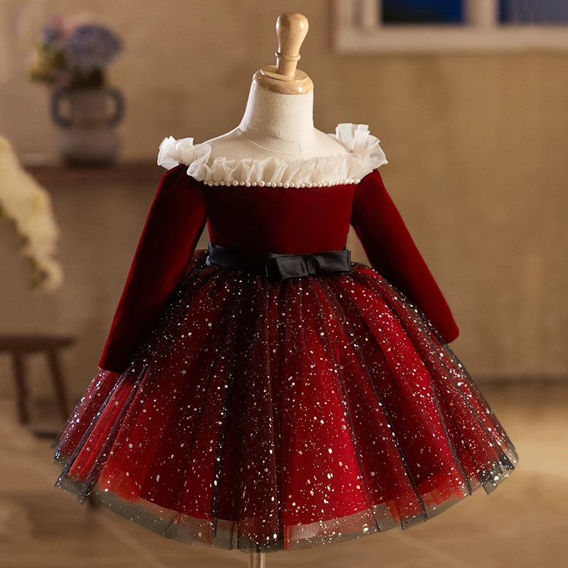 Girls Long Sleeve Birthday Party Dress - Red Princess Gown for Special Occasions | Perfect for Birthday Celebrations, Christmas, Pageants & Formal Events