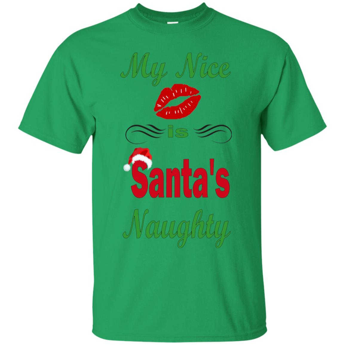WineyBitches.co My Nice Is Santa's Naughty Ultra Soft Cotton T-Shirt - Funny Christmas Party Outfit, Holiday Gift for Women, Casual Wear