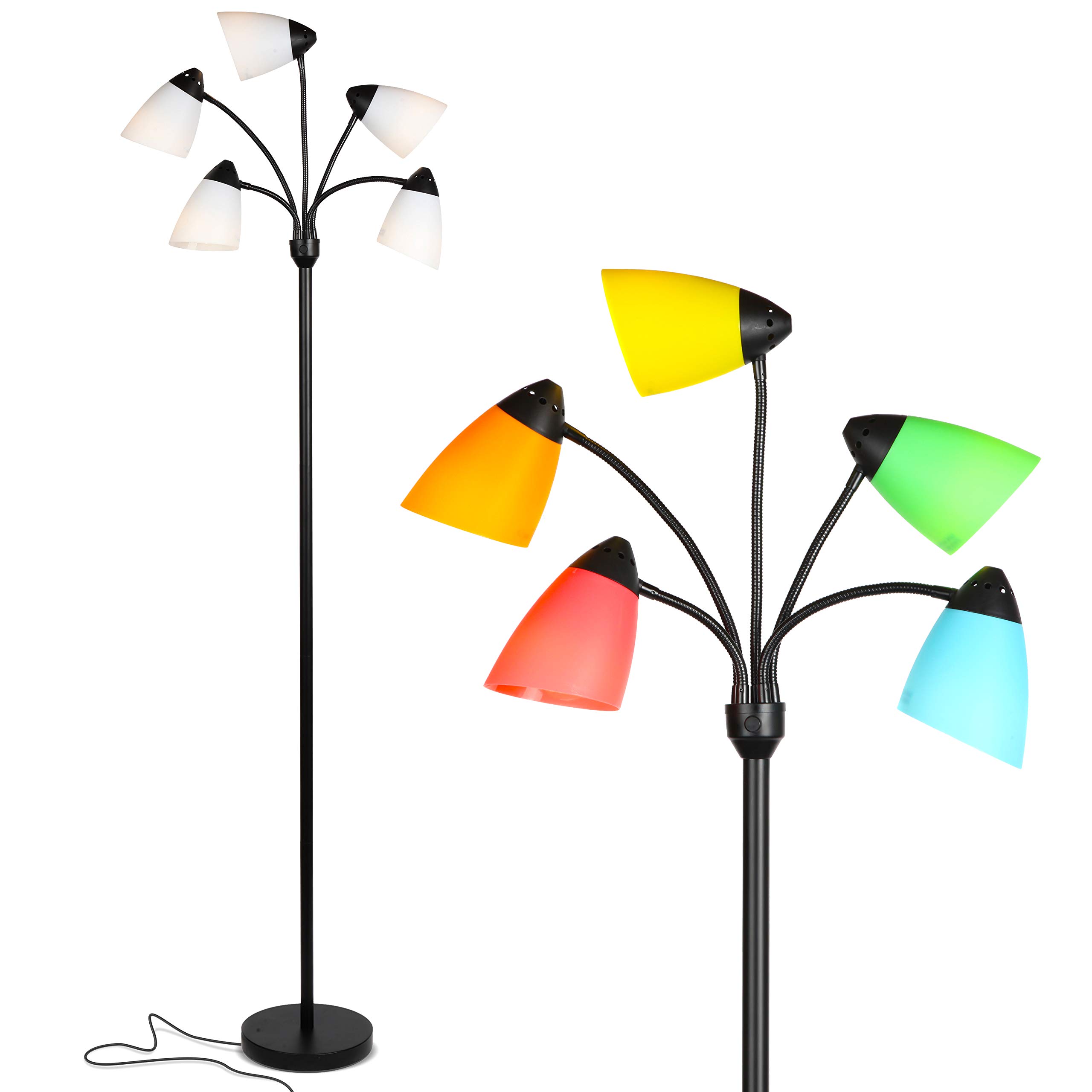 Brightech Medusa LED Floor Lamp - Adjustable Multi-Head Dimmable Standing Light with Interchangeable Shades for Living Room, Bedroom & Office - Tall Modern Floor Lamp for Reading, Working & Relaxing - Black Home Lighting Decor