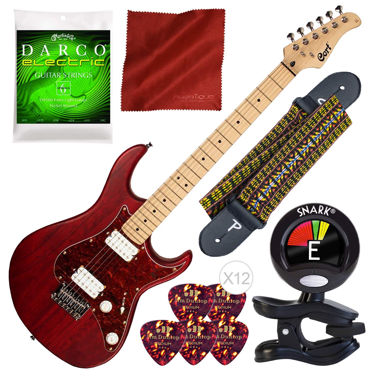 Cort G100HH Electric Guitar - Open Pore Black Cherry Finish with Tuner, Strings & Accessories Bundle | Perfect for Beginners, Live Performances & Home Recording Studios