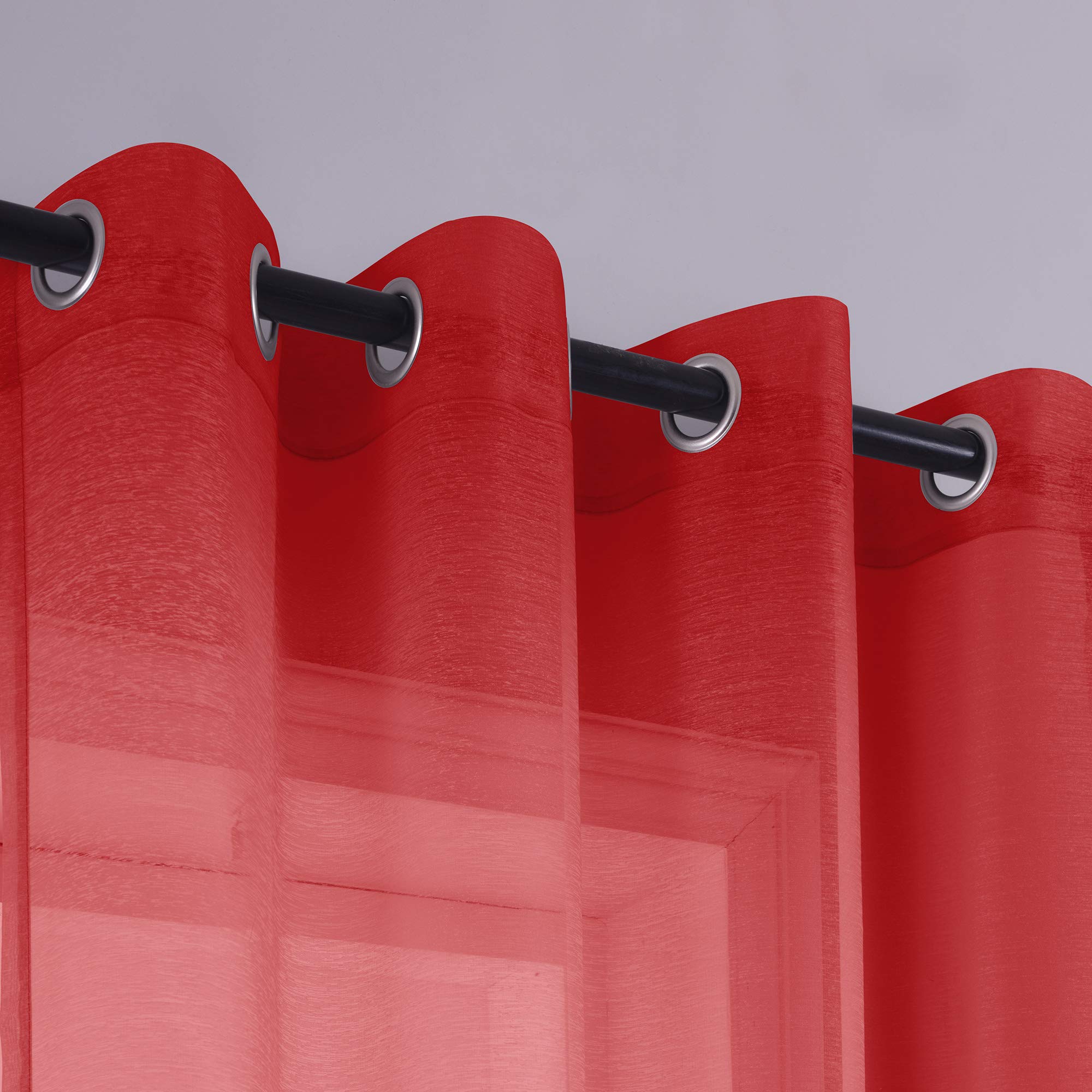 KOUFALL 108 Inch Long Red Curtains - Set of 2 Panels with Grommet Top, Faux Linen Semi-Sheer Window Drapes for Living Room & Bedroom Decor | Perfect for Home Theater, Photo Backdrops, and Party Decorations