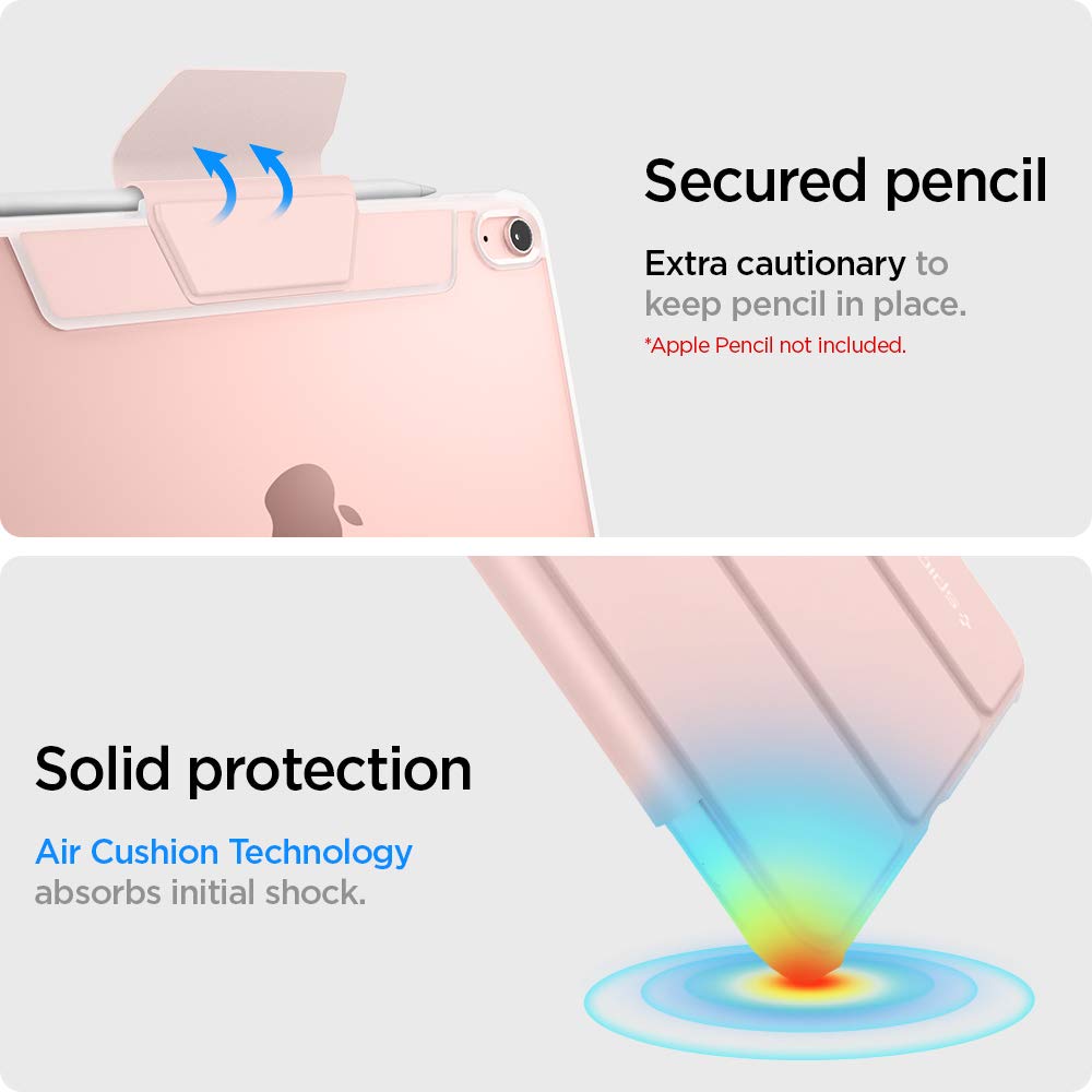 Spigen Ultra Hybrid Pro Tri-Fold Case for iPad Air 11-inch (M3/M2 2025-2024) & 10.9-inch 5th/4th Gen (2022/2020) - Clear Transparent Back with Apple Pencil Holder in Rose Gold | Perfect for Work, School & Travel Protection