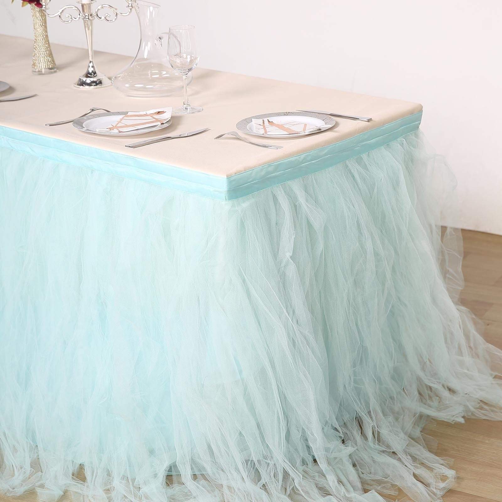 Elegant Multi-Layer Tulle Table Skirt for Weddings, Parties & Events - Decorative Table Covering for Banquet, Birthday & Special Occasions
