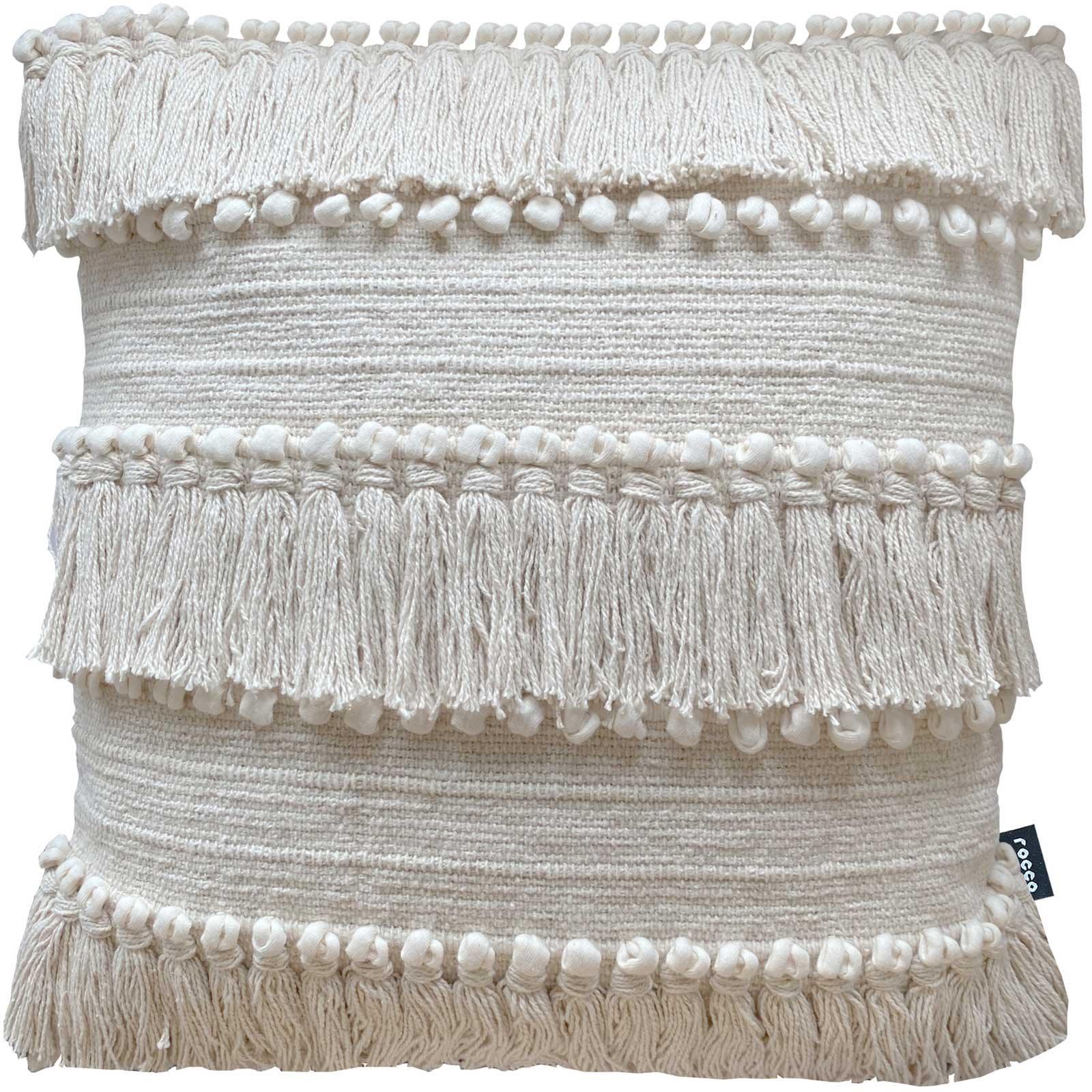 Rocco Hanoi Tasselled Cushion Cover - Premium Cream Decorative Pillow Case for Sofa, Bed & Home Decor | Boho Chic Living Room Accessory