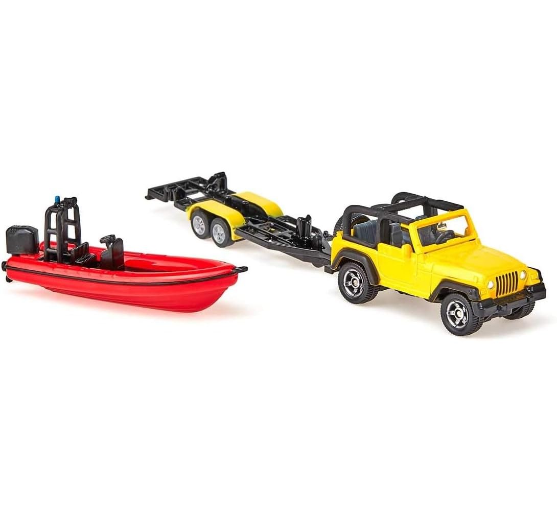 Siku 1658 Jeep with Boat - Yellow/Red Metal/Plastic Toy for Water Play