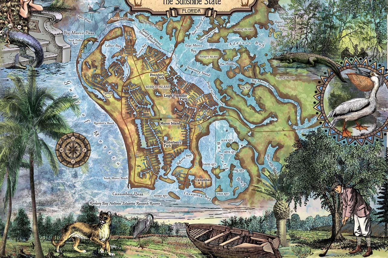 300-Piece Marco Island Florida Map Wooden Jigsaw Puzzle for Adults & Kids - Educational Brain Teaser Game for Family Bonding & Stress Relief - Perfect for Home Decor, Classroom Learning & Gift Giving