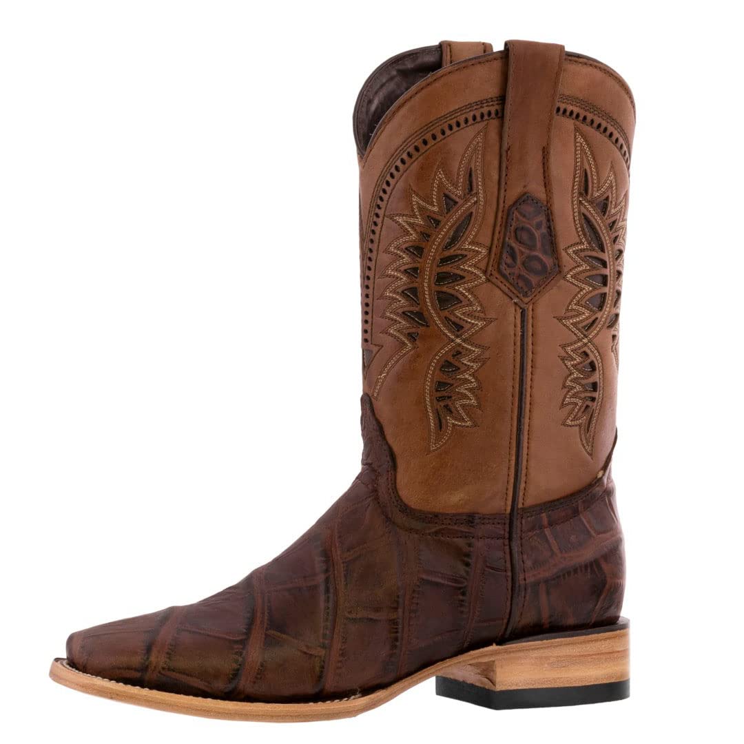 Texas Legacy Men's Brown Cowboy Boots - Genuine Leather Western Boots with Elephant Print & Square Toe for Rodeo, Country Music Festivals & Western Fashion