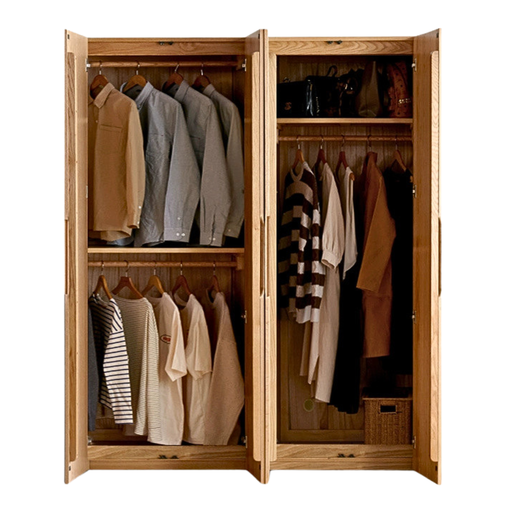 63x23.2x78.7 inch / 160x59x200 сm / Natural Wood Color / Wardrobe 4 doors A type +  B type