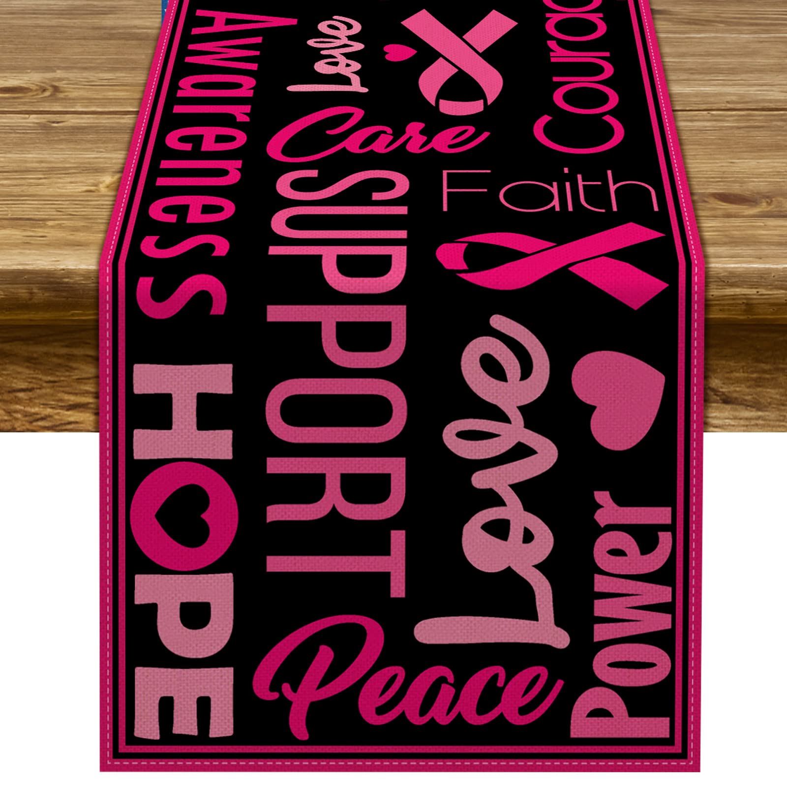 Pink Ribbon Breast Cancer Awareness Table Runner - Love Hope Faith Support for October Kitchen & Dining Room Decor - Perfect for Fundraisers, Awareness Events & Home Decor