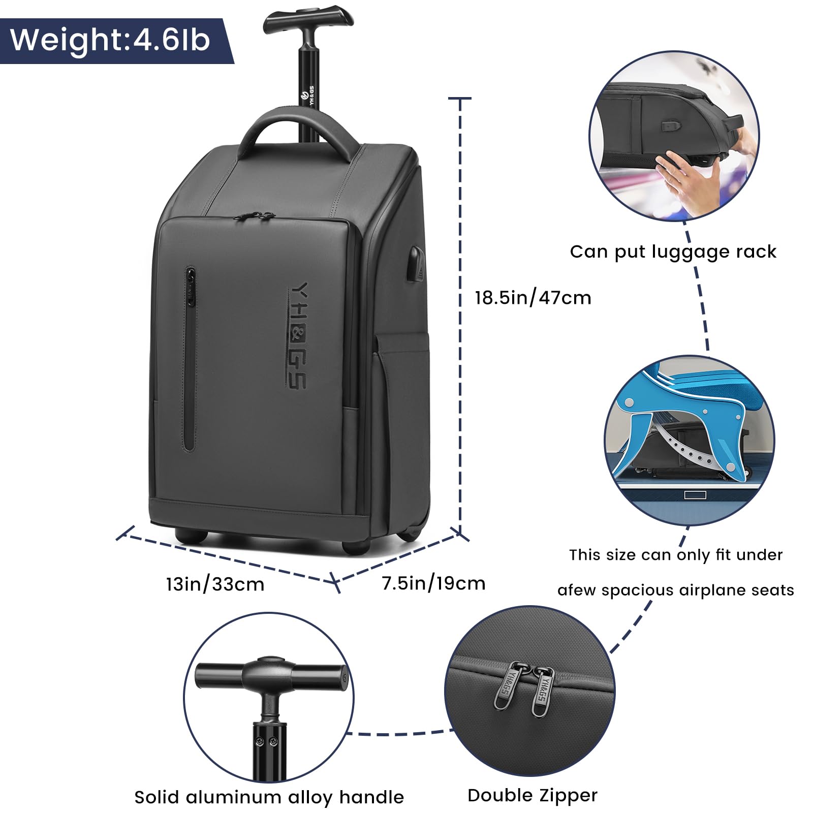 Waterproof Rolling Backpack with Wheels for Business Commuters - Wheeled Laptop Backpack Fits 15.6 Inch Notebook - Durable Carry-On Backpack for Adults | Perfect for Air Travel, Office Commute & College Campus Use