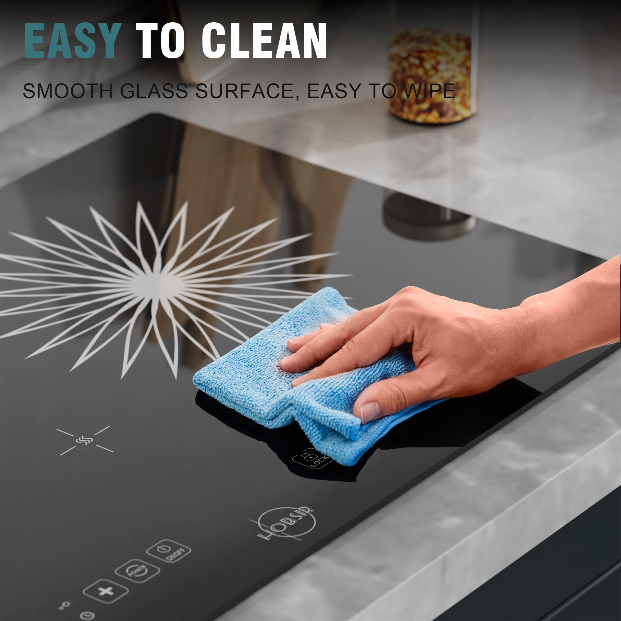 Hobsir 24 Inch 2 Burner Electric Cooktop 110V - Double Induction Stove with LED Touch Screen & Safety Lock - Built-in/Countertop for Kitchen, Apartment, RV & Camping - Perfect for Small Spaces & Outdoor Cooking