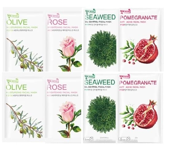 Korean Glass Skin Fruit Sheet Mask Pack of 8 (25g*8) - Hydrating & Brightening Face Mask for Glowing Skin, Perfect for Daily Skincare Routine & Spa Night