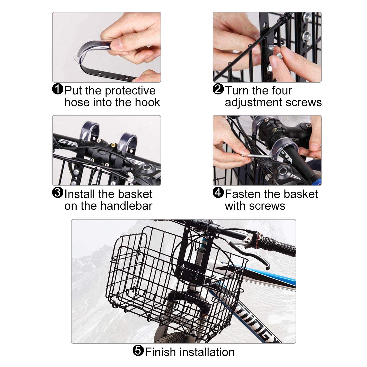 Foldable Detachable Bike Basket - Rustproof Wire Mesh Front & Rear Bicycle Cargo Rack for Mountain/Commuter Bikes - Perfect for Groceries, Picnics & Outdoor Adventures