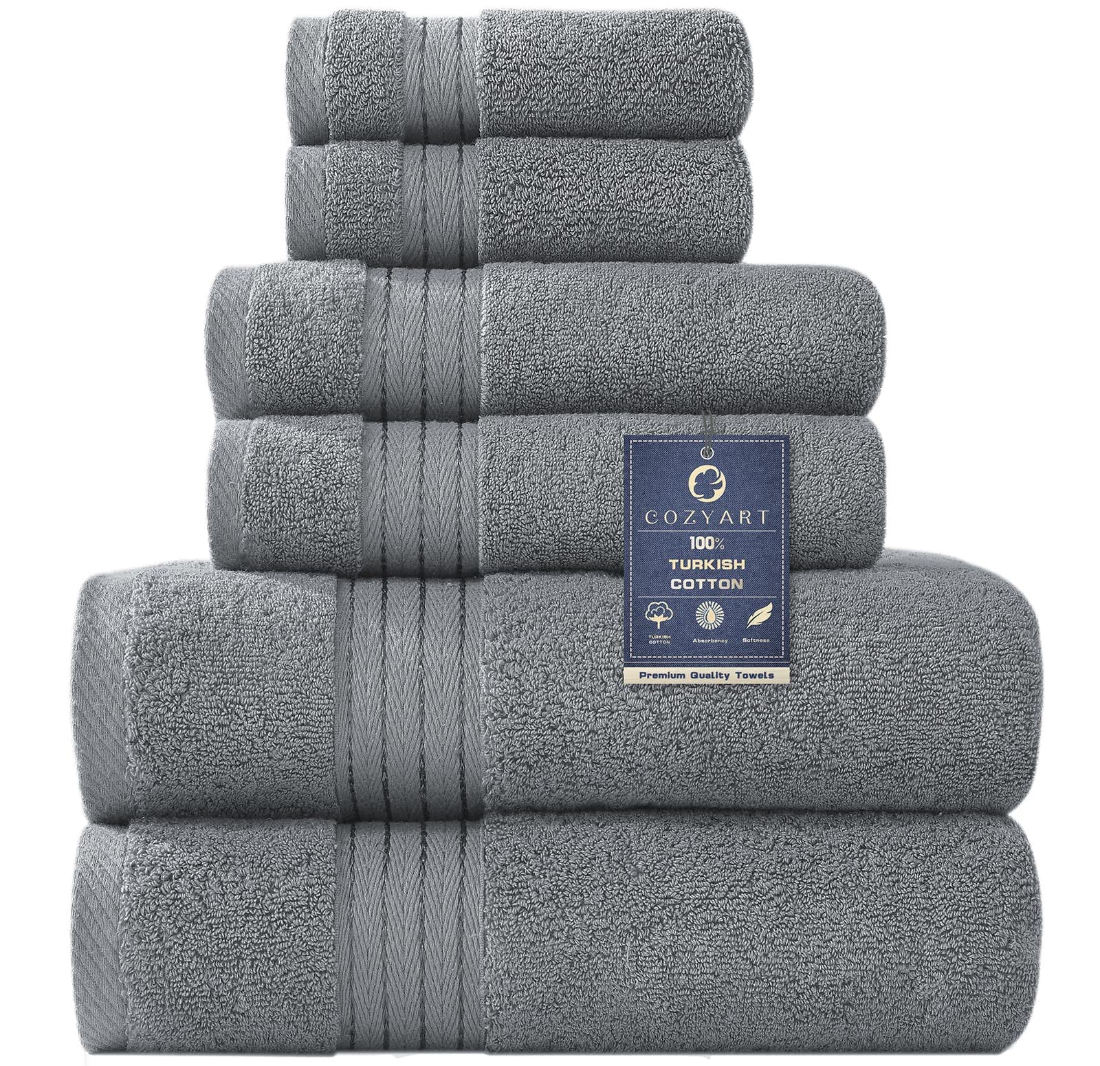 Premium 6-Piece Turkish Cotton Bath Towel Set - Ultra Soft & Absorbent 650 GSM Luxury Towels (2 Bath, 2 Hand, 2 Washcloths) | Spa-Grade Bathroom Essentials for Hotels & Home Use