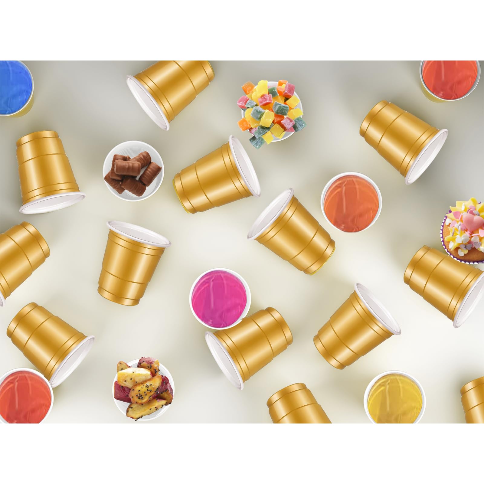 120pcs Gold Plastic Shot Glasses 2oz - Disposable Cups for Drinking, Tastings & Parties