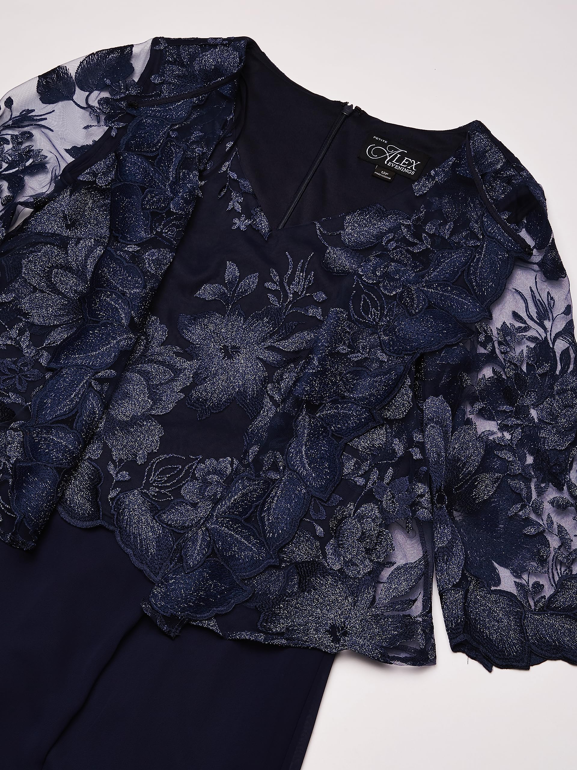 Alex Evenings Women's Navy Lace Tea-Length Mock Jacket Dress with Button Front - Size 10 | Elegant Cocktail Party & Wedding Guest Dress for Special Occasions