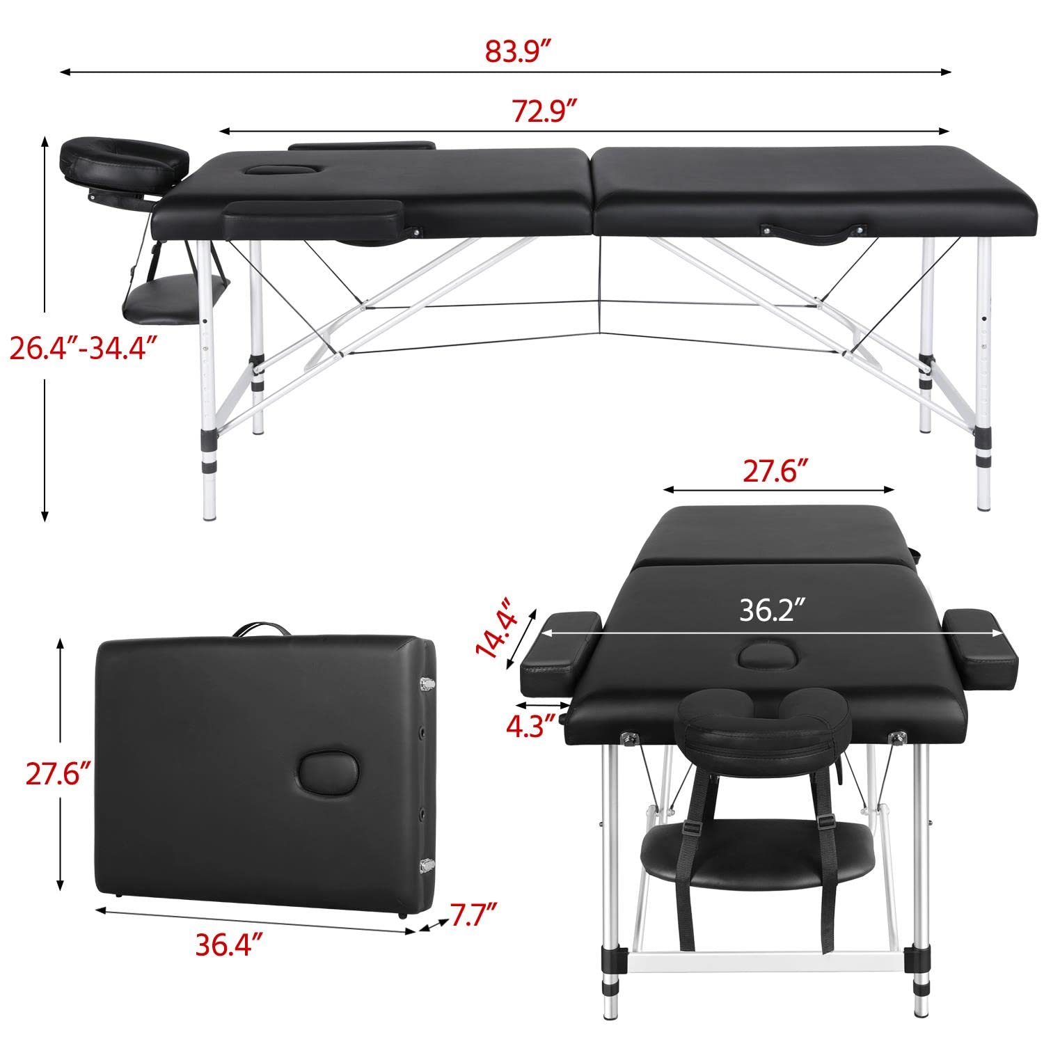 Yaheetech Portable Adjustable Massage Table - 28