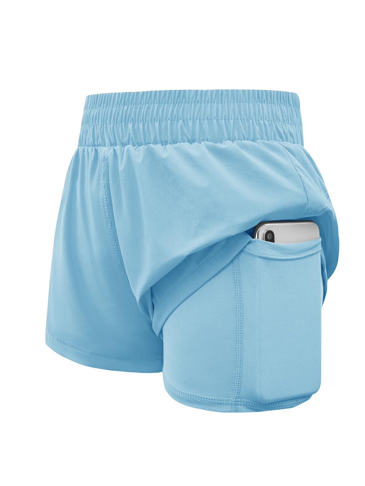 Haloumoning Girls Athletic Shorts - High Waist Elastic 2-in-1 Running Shorts with Side Pockets for Kids 5-14 Years | Perfect for School PE, Soccer Practice & Summer Play