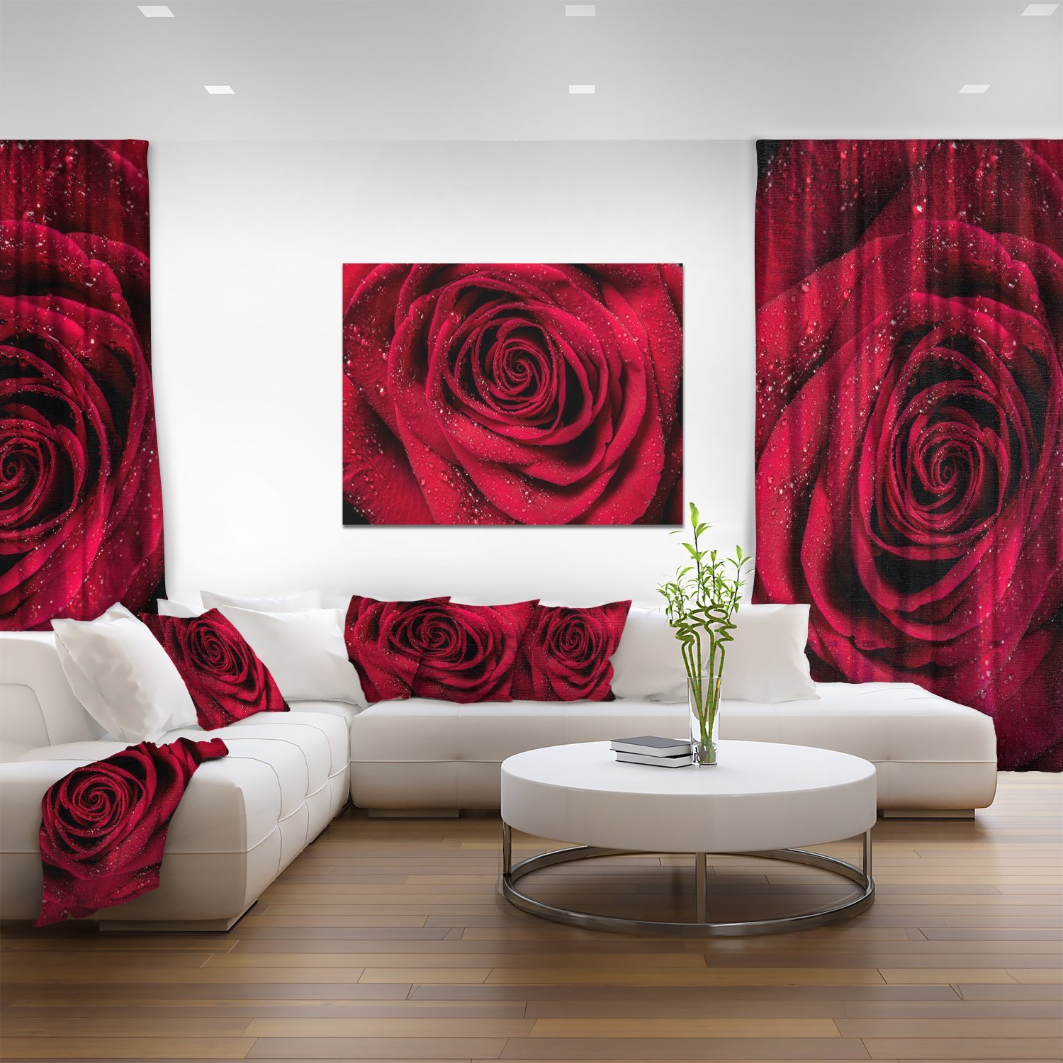 Designart (DET43) Red Rose Petals in Rain Droplets Canvas Wall Art Print - 20x12 Inches, Vibrant Red Floral Painting - Perfect for Living Room, Bedroom & Office Decor