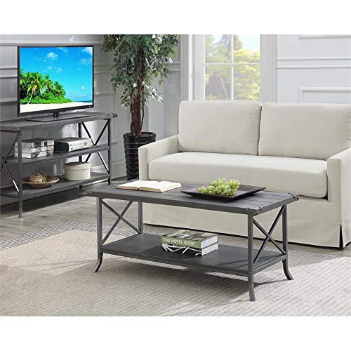Pemberly Row Gray Wood Coffee Table with X Frame - Modern Living Room Furniture for Small Spaces & Home Decor