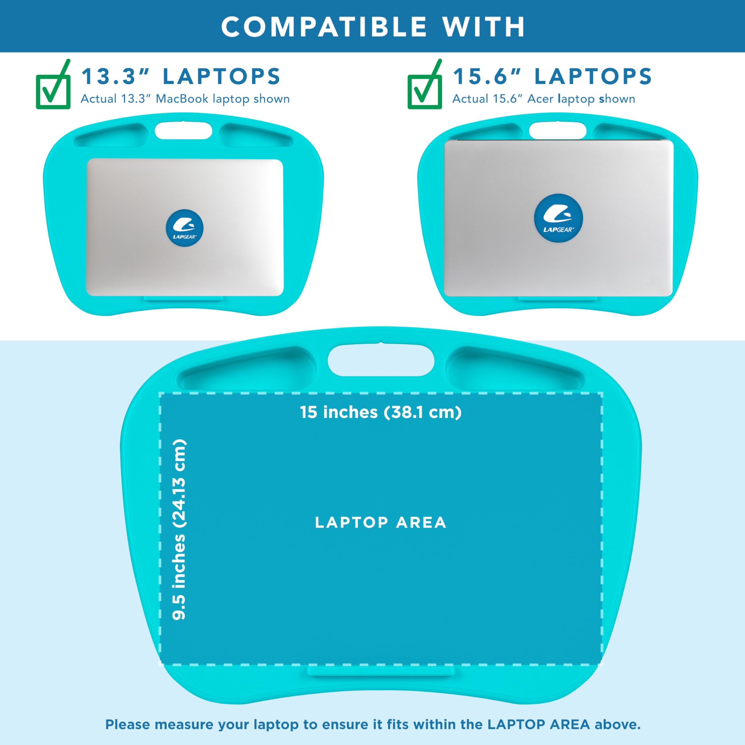 LapGear MyDesk Lap Desk with Device Ledge & Phone Holder - Turquoise - Fits 15.6 Inch Laptops - Portable Workstation for Home Office, Bed, Couch or Travel - Style 44449