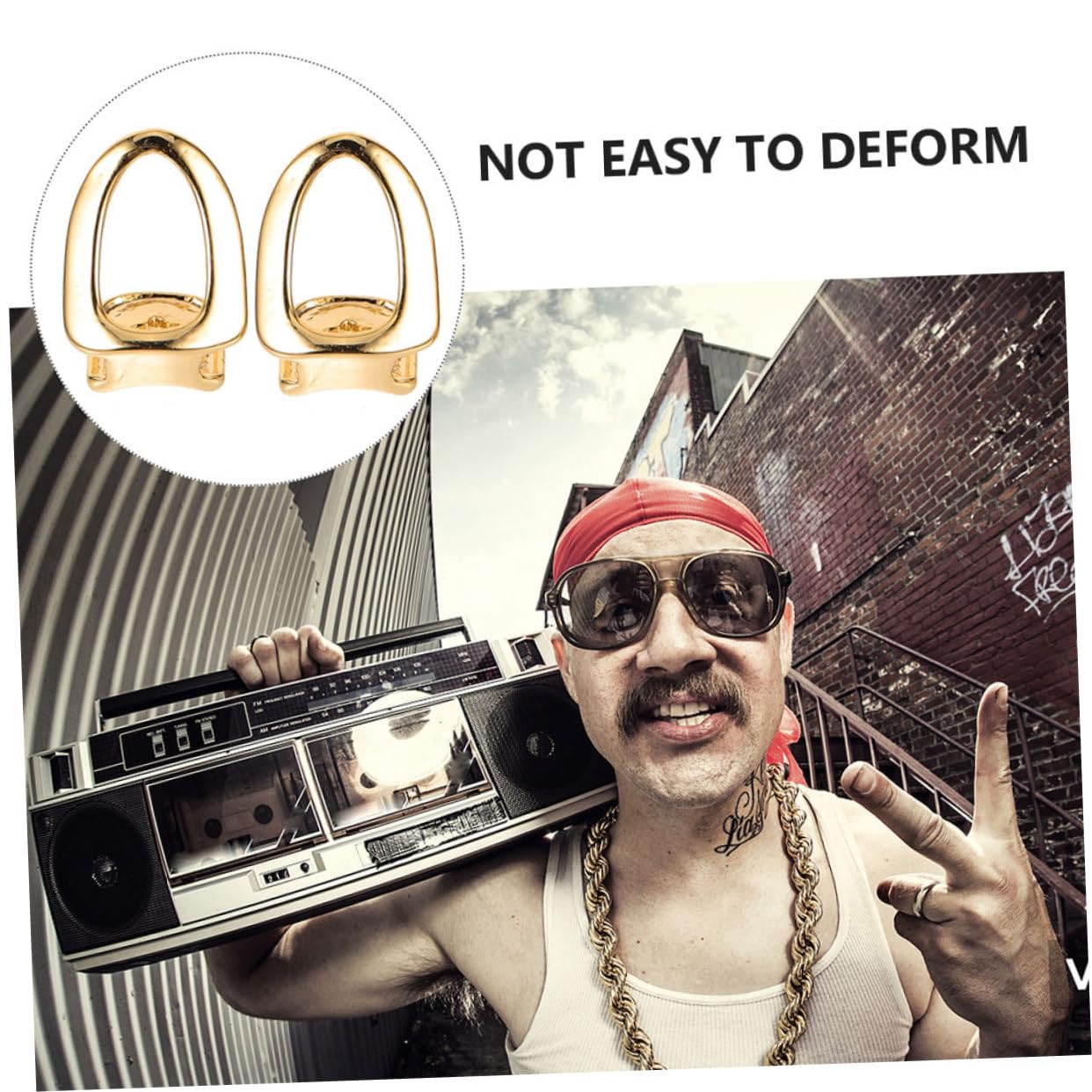 Totority 4pcs Copper Metal Teeth Grills Set - Lightweight Shiny Rapper Grillz for Hip Hop Parties, Concerts & Special Events - Perfect for Rappers, Performers & Fashion Accessories