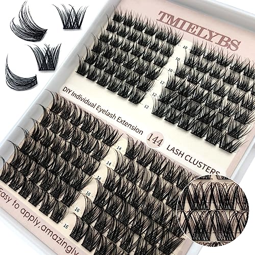 144 PCS DIY Eyelash Extensions Kit - 10-16mm Mixed C/D Curly Mega Volume Individual Lashes, Reusable Soft Thin Band Wispy Lashes for Natural Look | Perfect for Home Use, Salon Professionals & Special Occasions by TIMELABS (0.07C-10-16mm Mix Volume)