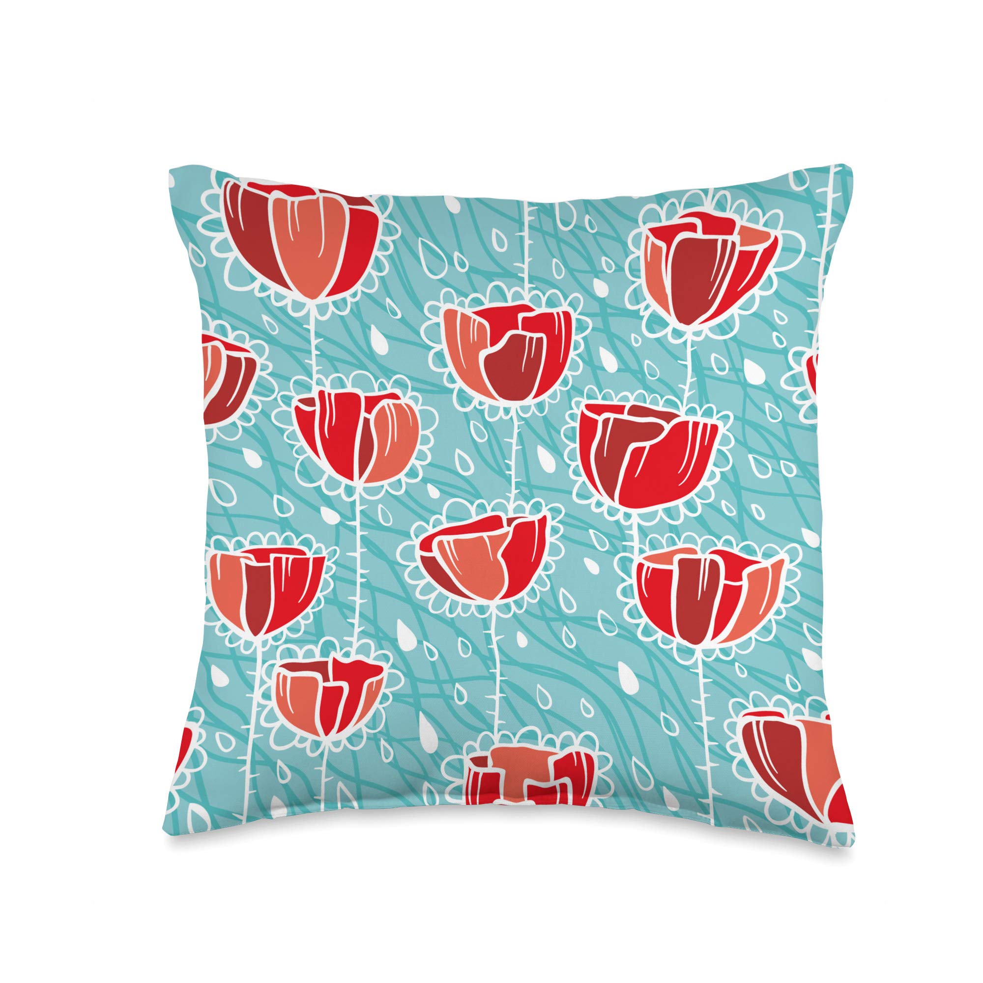 Turquoise and Red Floral Decorative Throw Pillow Covers - Boho Chic Home Decor for Sofa, Bed, Couch - Perfect for Living Room, Bedroom, Nursery