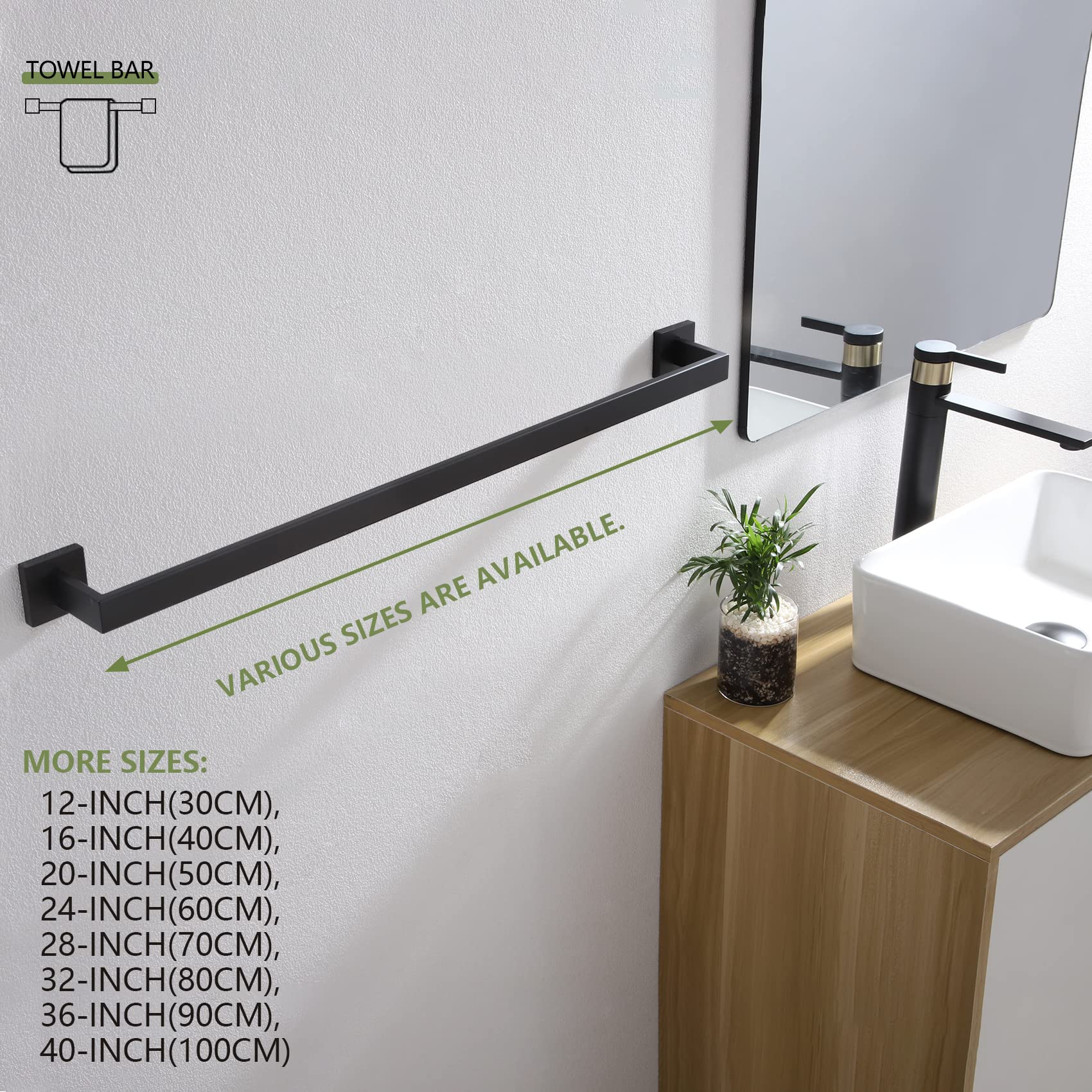 KOKOSIRI 32-Inch Stainless Steel Towel Bar & Toilet Paper Holder Set - Matte Black Wall Mounted Bathroom Organizer for Towels & Rolls - SUS 304 Rustproof - Modern Home & Hotel Bathroom Decor (B05A2-BK-L32)