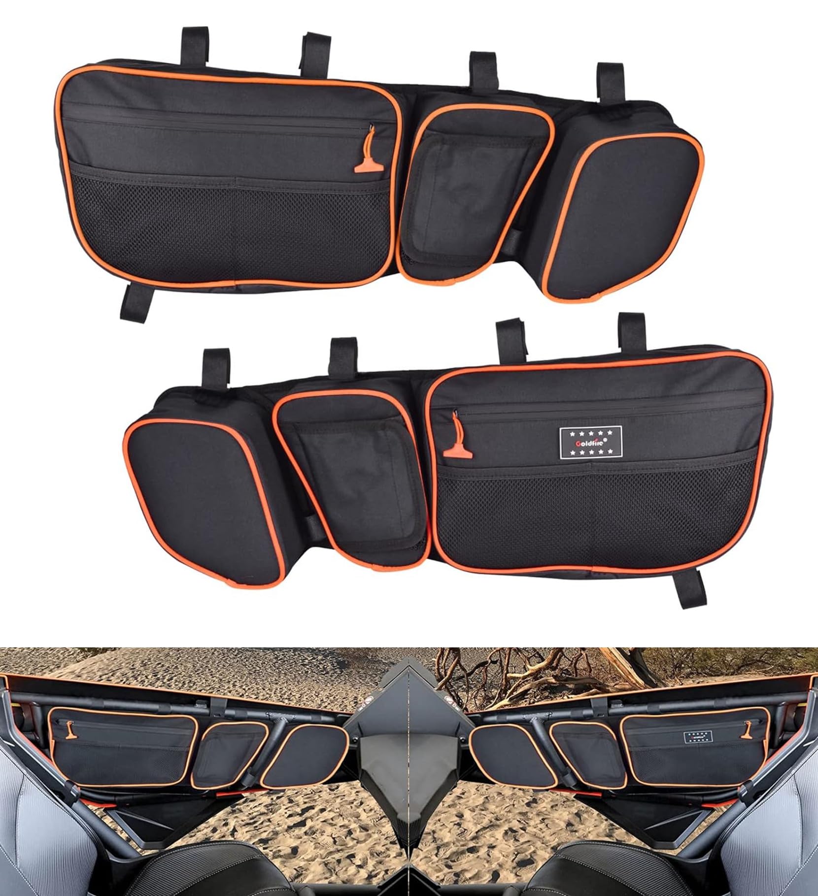 **Can Am Maverick X3 Accessories - Front Upper Door Storage Bags & Tool Organizer with Removable Knee Pad for 2017+ Maverick X3 Max XRS XDS Turbo RR (Orange Piping) - Perfect for Off-Road Gear Storage & Organization**