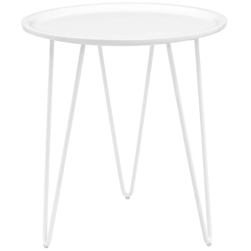 Allora Modern White Round Top End Table - Fiberboard & Steel Metal Design for Living Room, Bedroom & Office | Compact Side Table for Small Spaces