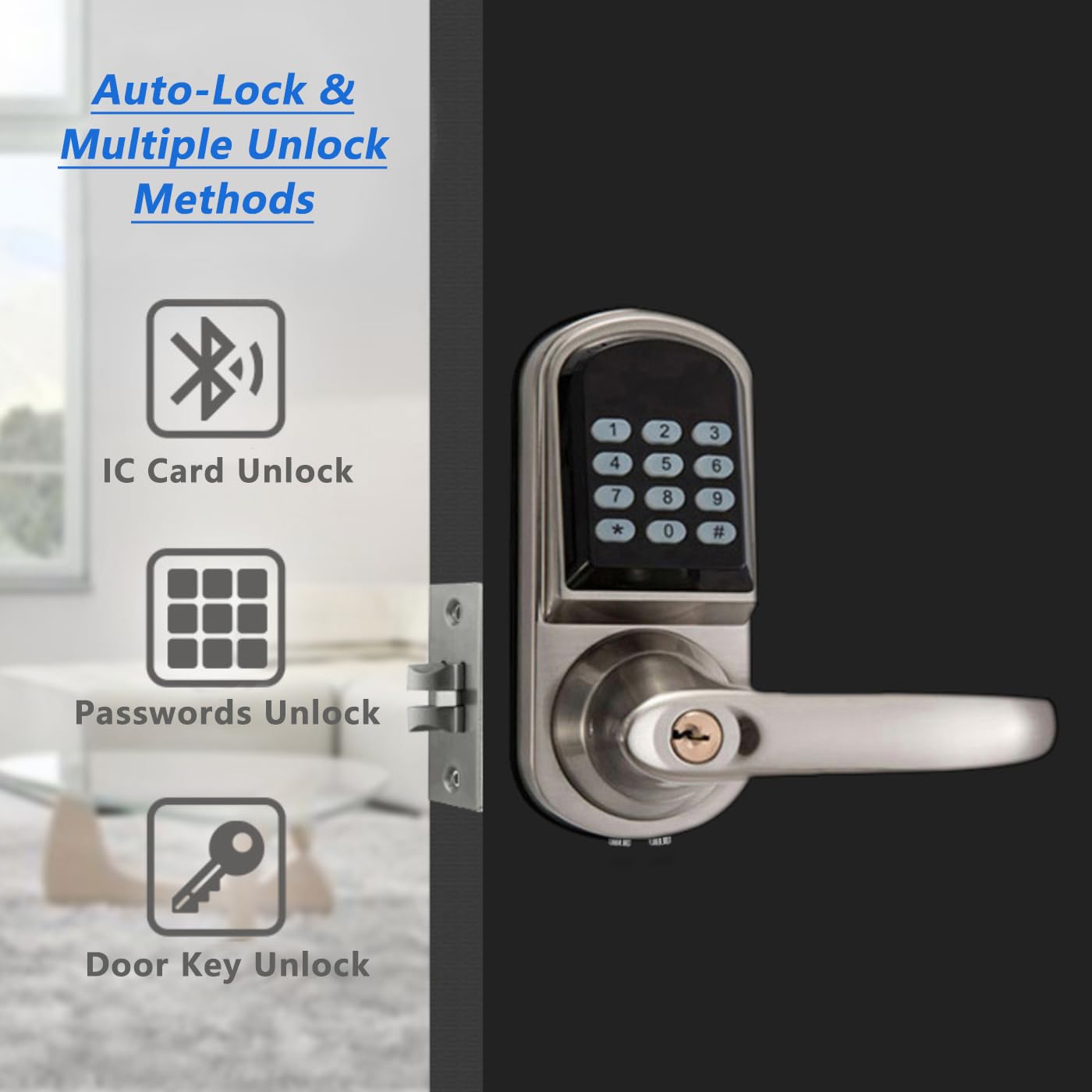 Smart Keypad Door Lock with Handle - Auto-Locking Digital Deadbolt for Front Doors | Keyless Entry with PIN Code & RFID FOB Cards | Right-Handed Satin Nickel Finish | Perfect for Home Security & Vacation Rentals