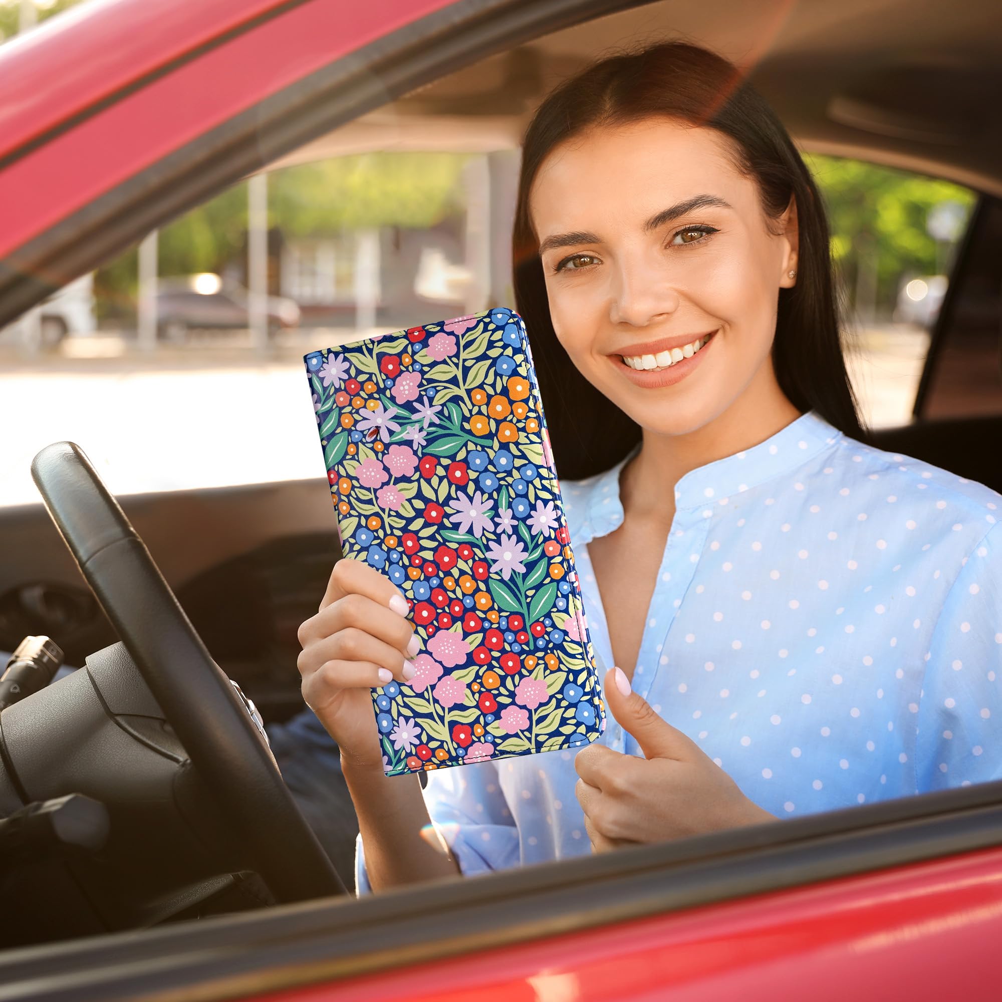 Floral Magnetic Car Registration & Insurance Card Holder - Secure Organizer for Vehicle Documents with Stylish Cover - Perfect for Glove Box, Dashboard, or Purse Storage